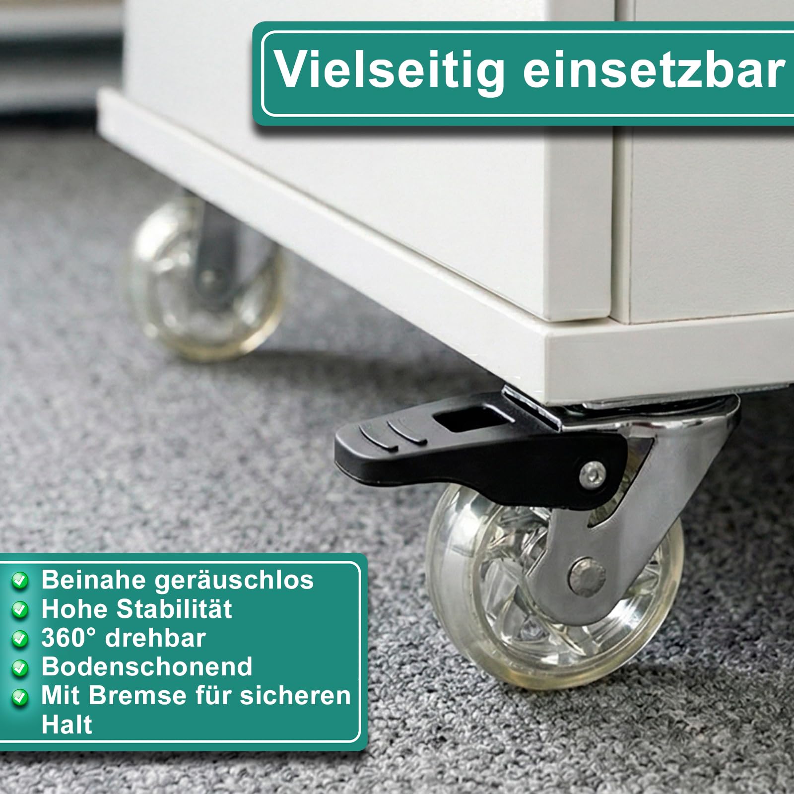 PRIOstahl Transportrollen Transparent 50mm 4er Set Bremse