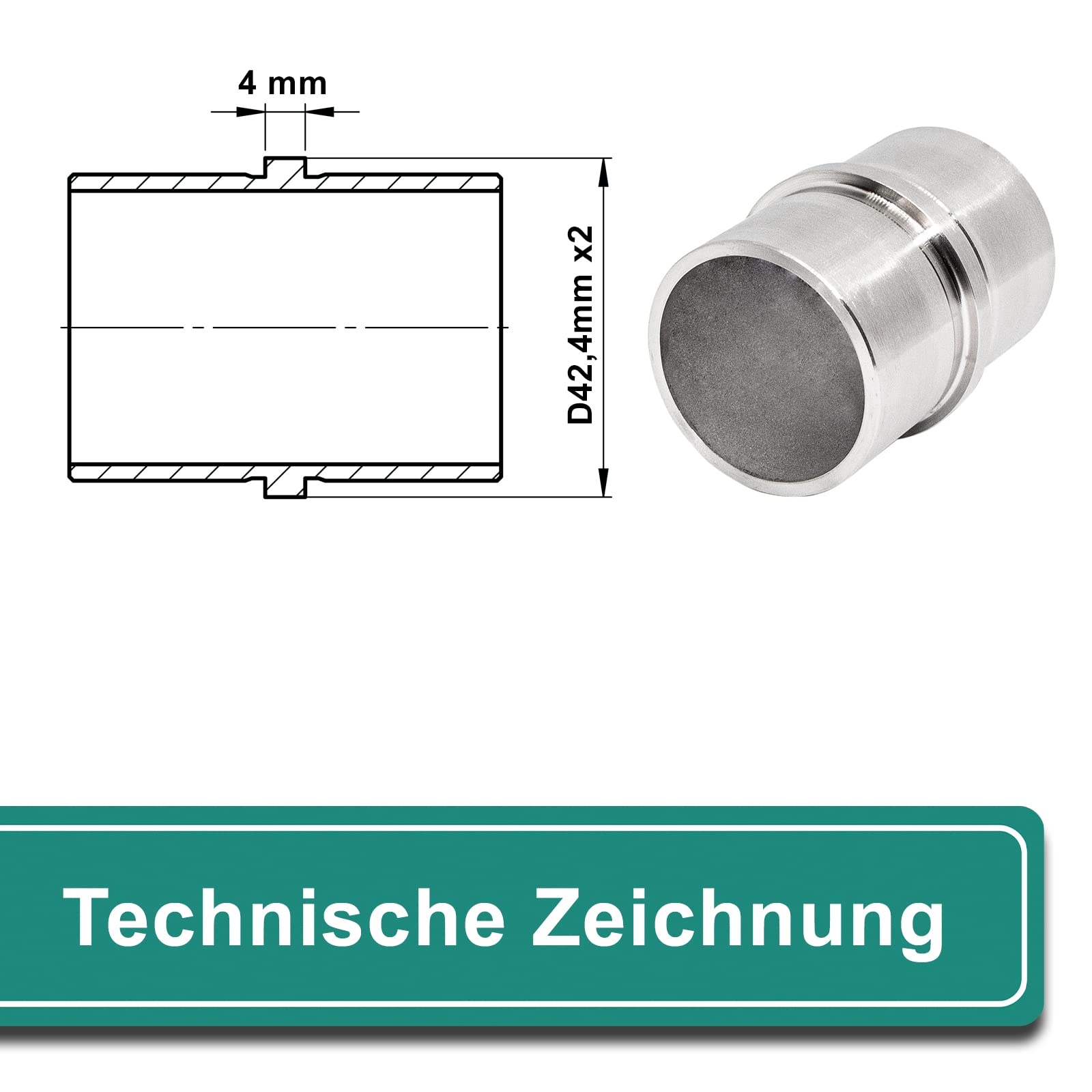 PRIOstahl Verbindungsmuffe 42,4mm Rohrverbinder Edelstahl V2A