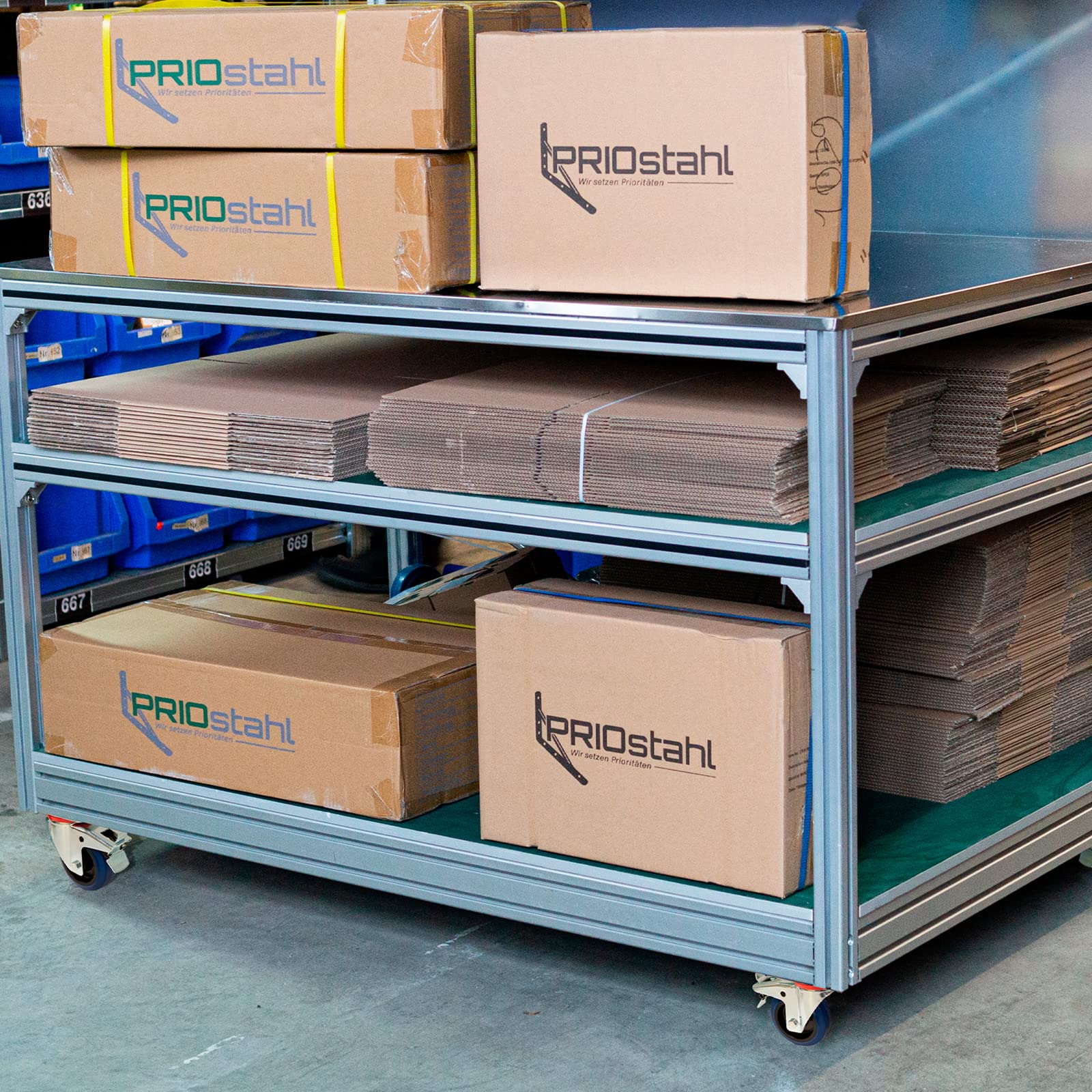 PRIOstahl Transportrollen 80 mm Set 4-tlg blau mit Bremse