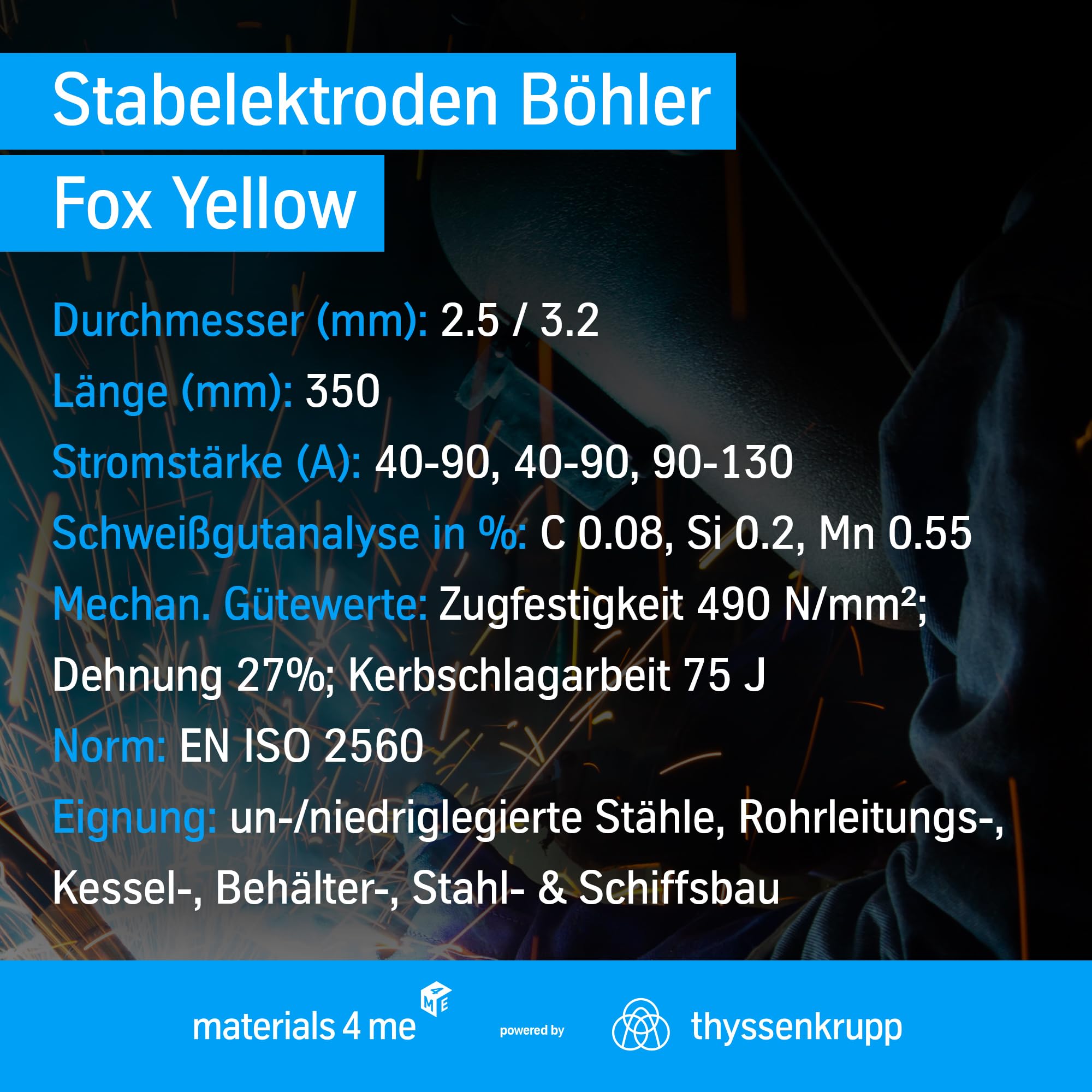 ThyssenKrupp Fox YELLOW Stabelektrode 2,5 mm 350 mm 225 Stück