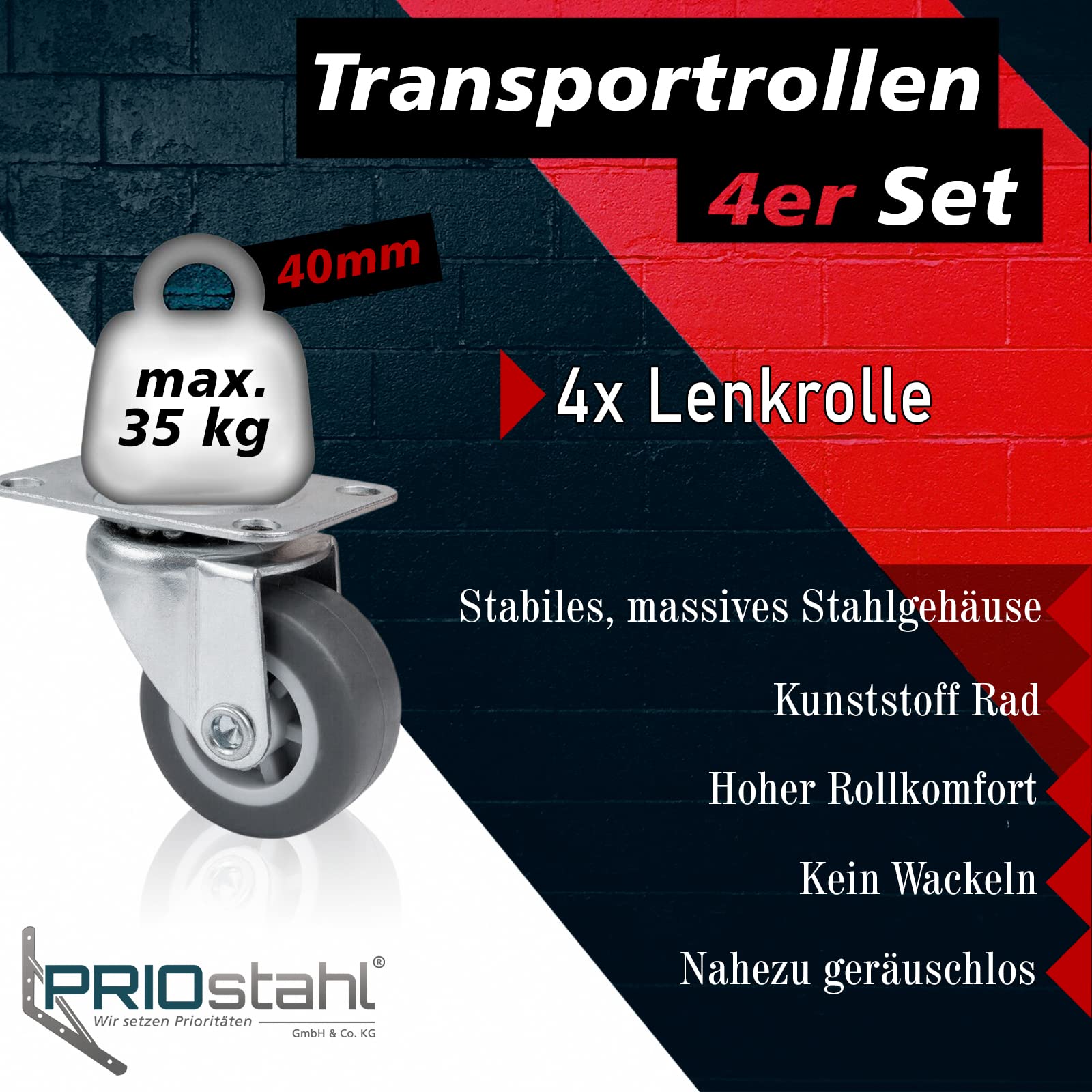 PRIOstahl Möbelrollen TPE 40 mm grau 4 Stück