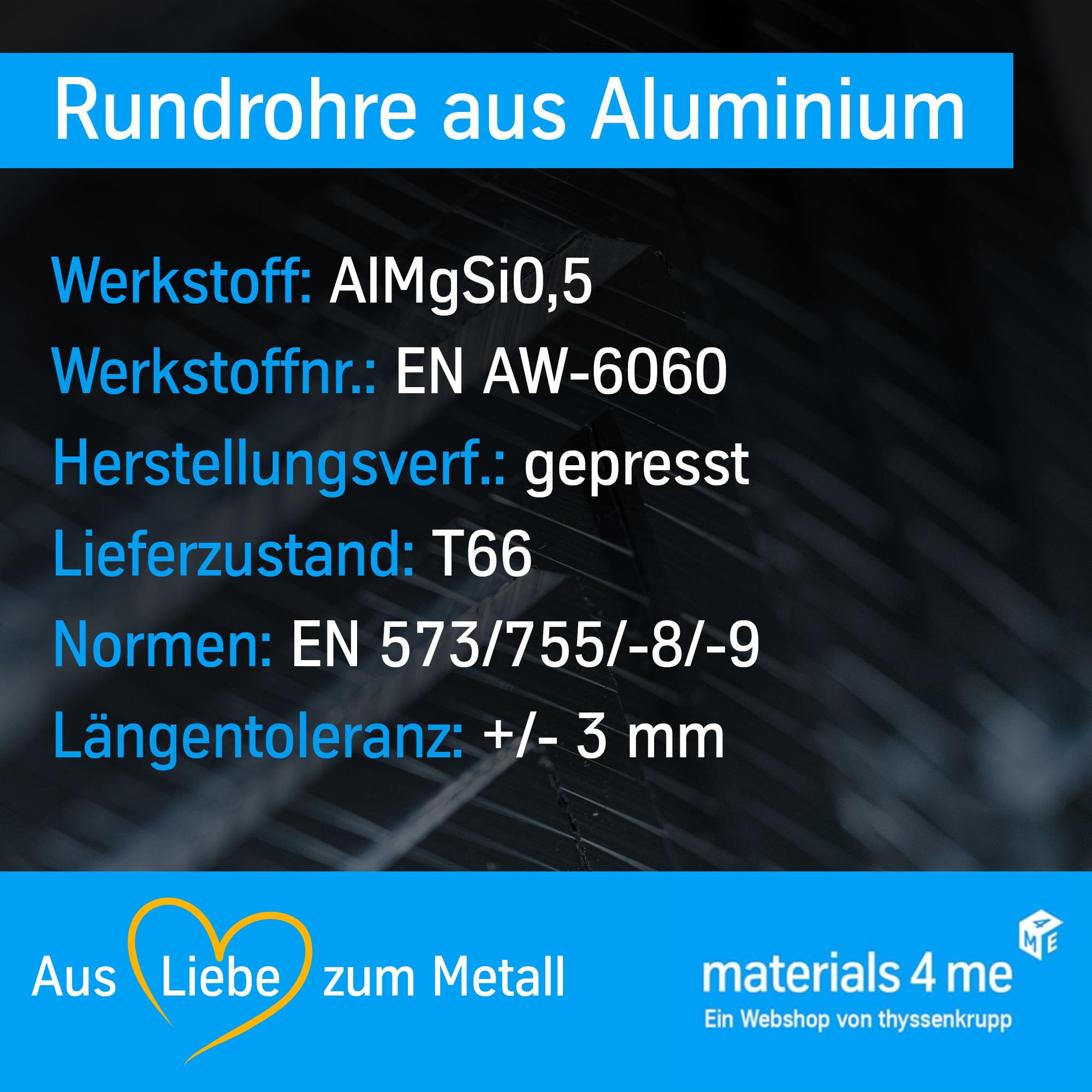 thyssenkrupp Aluminum Rundrohr Ø30x2mm 1500mm EN AW-6060