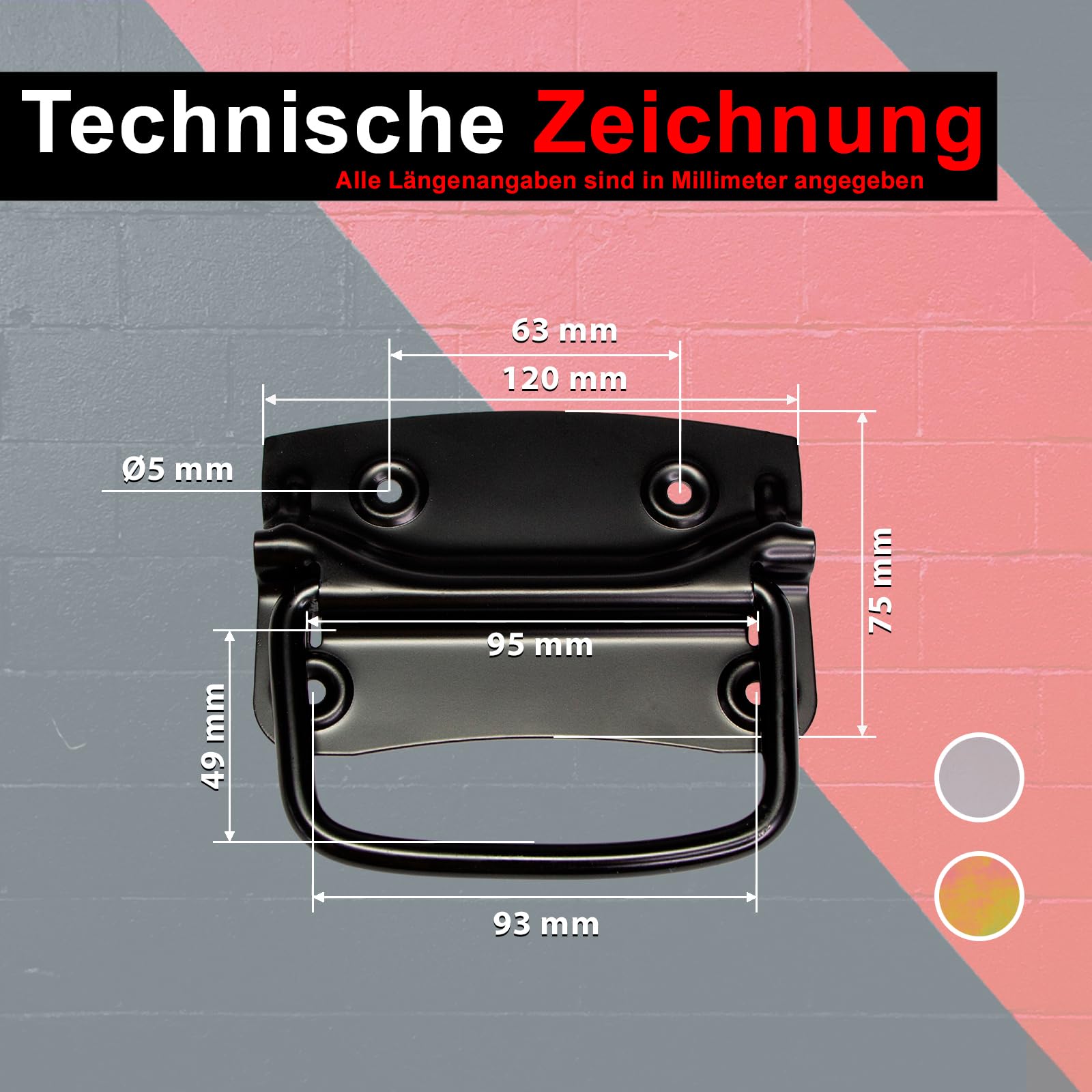 PRIOstahl Befestigungsmaterial Kistengriff Schwarz 120x80 2 Stück