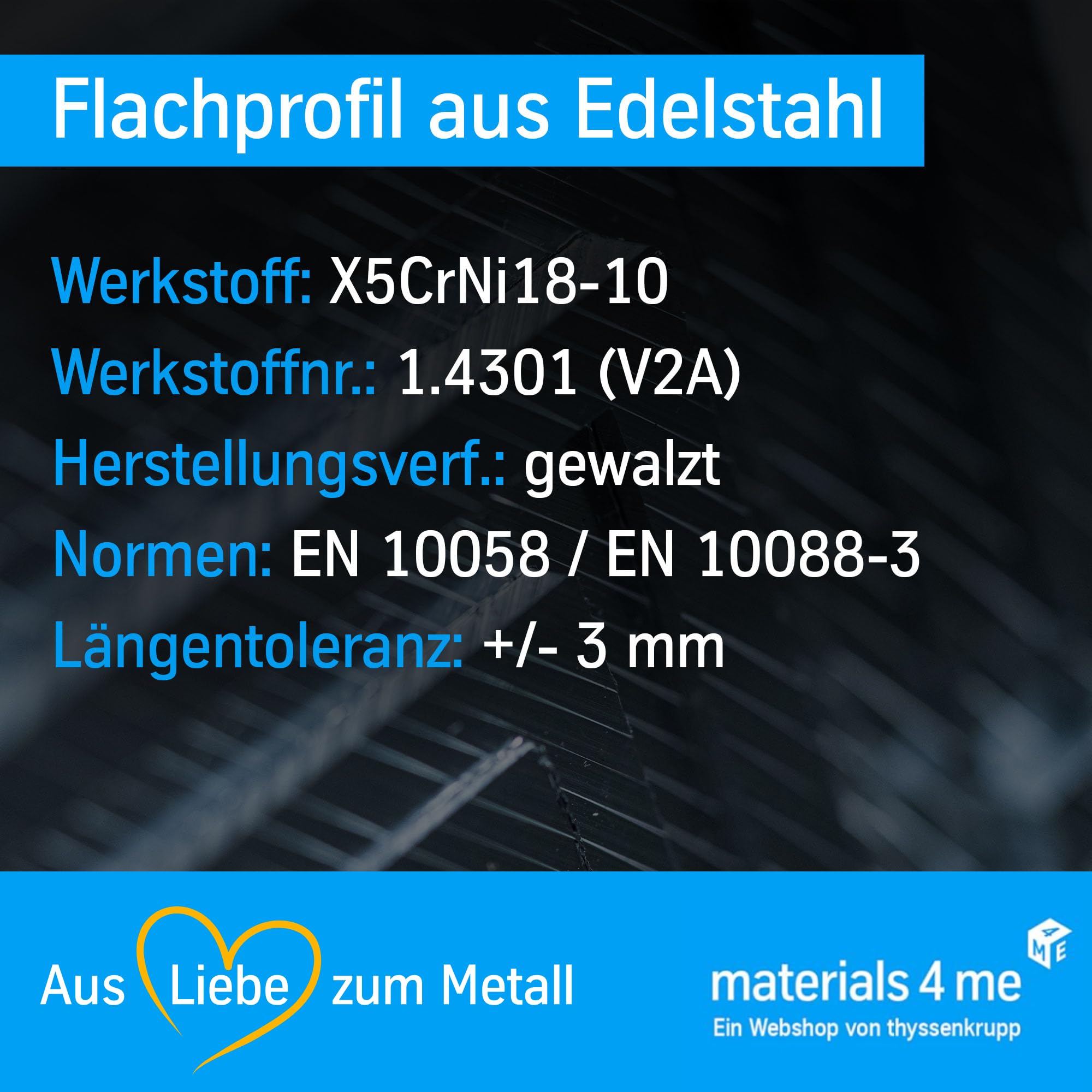 ThyssenKrupp Stainless Steel Flachstahl V2A 35x10 mm 2000 mm