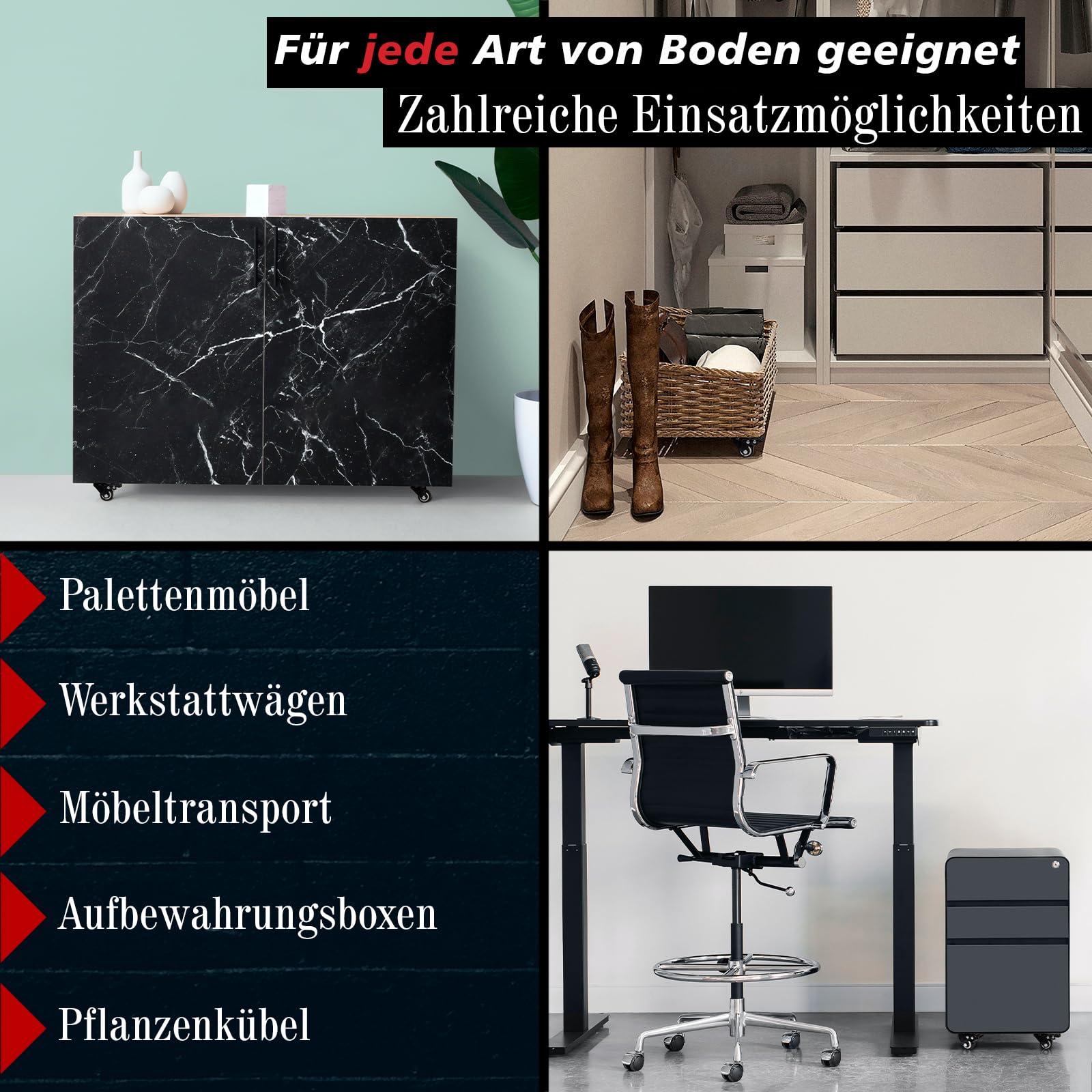 PRIOstahl Transportrollen Möbelrollen 40mm schwarz 4er Set