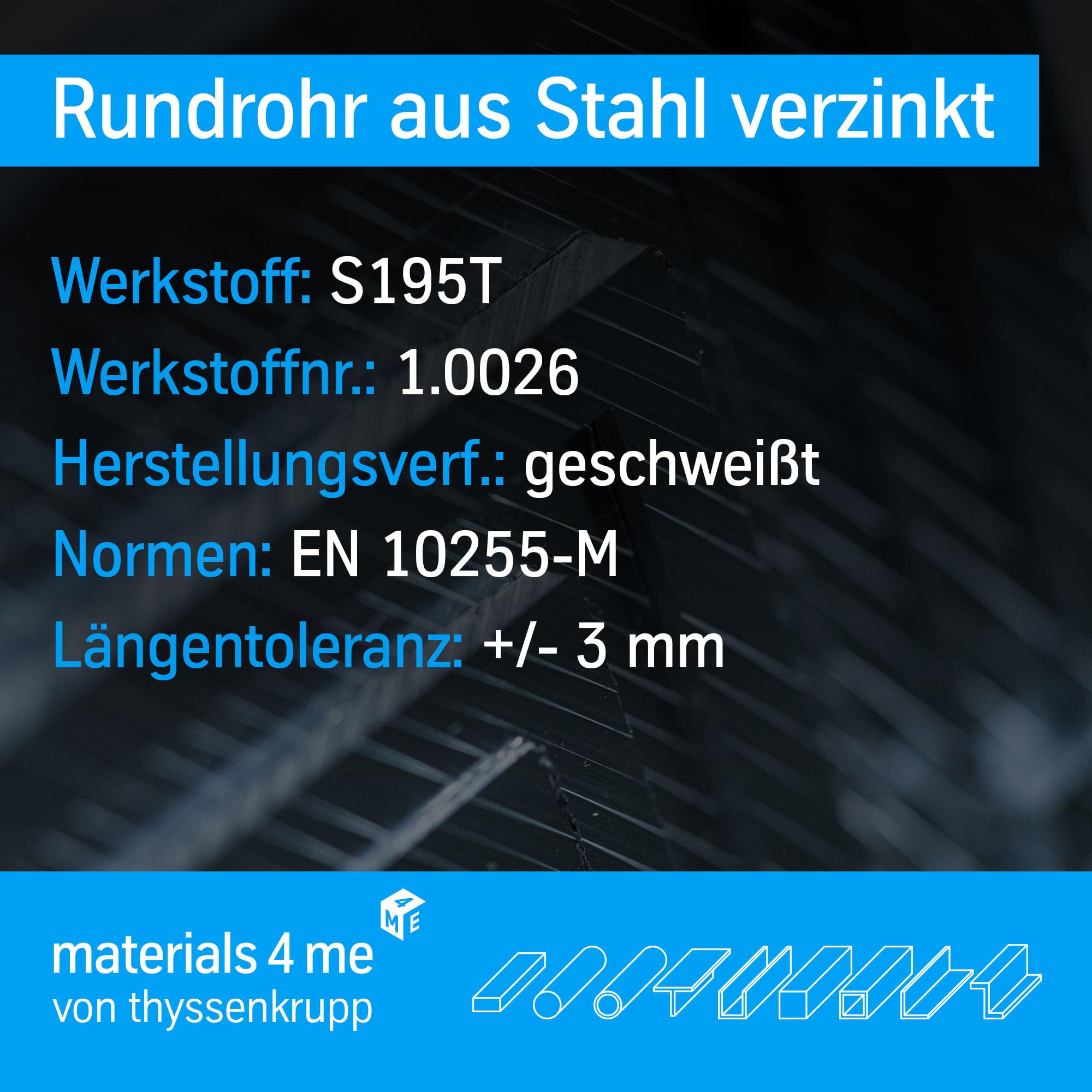 thyssenkrupp Steel Stahlrohr verzinkt 26,9x2,6mm 1500mm