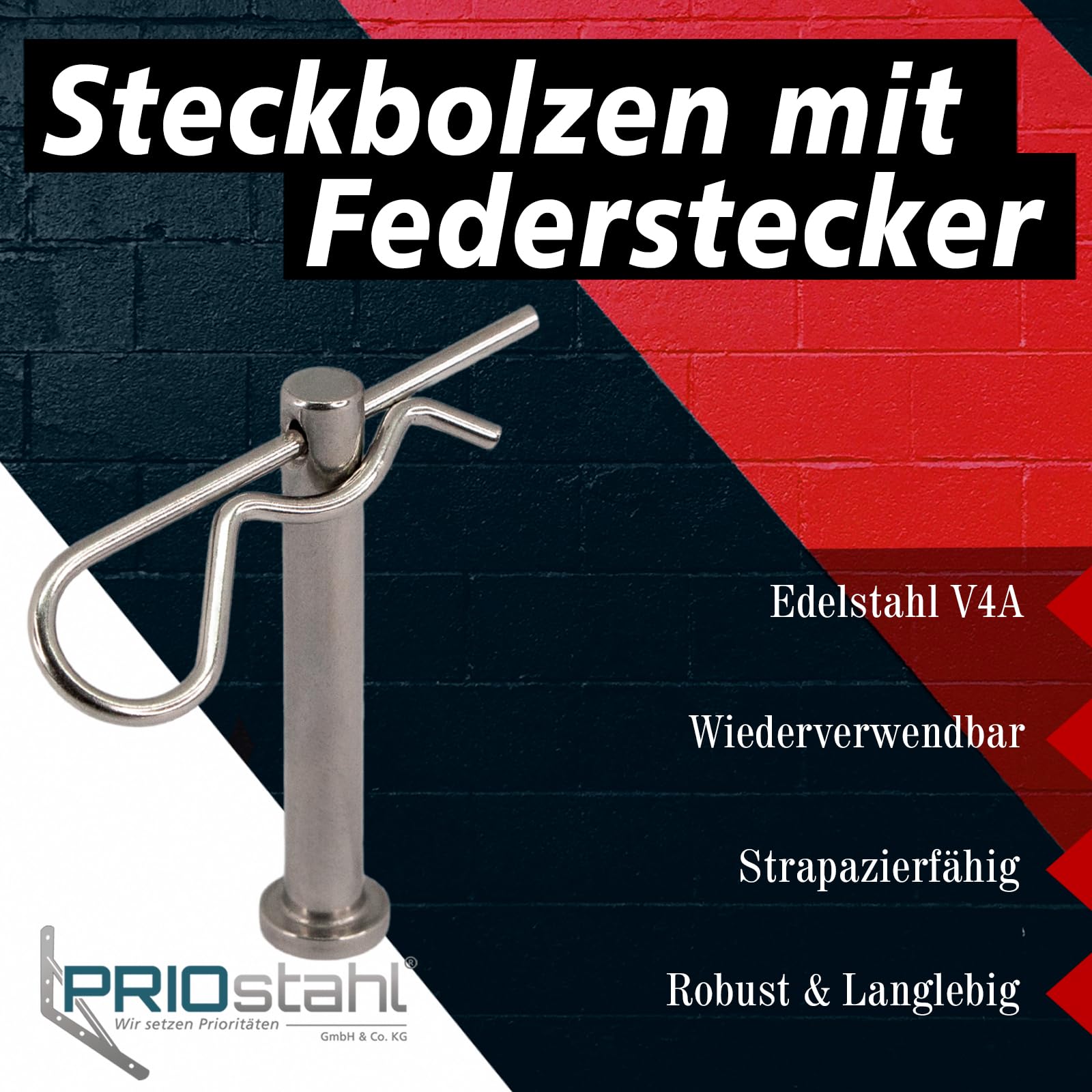PRIOstahl Steckbolzen 8x54mm Federstecker Sicherung rostfrei