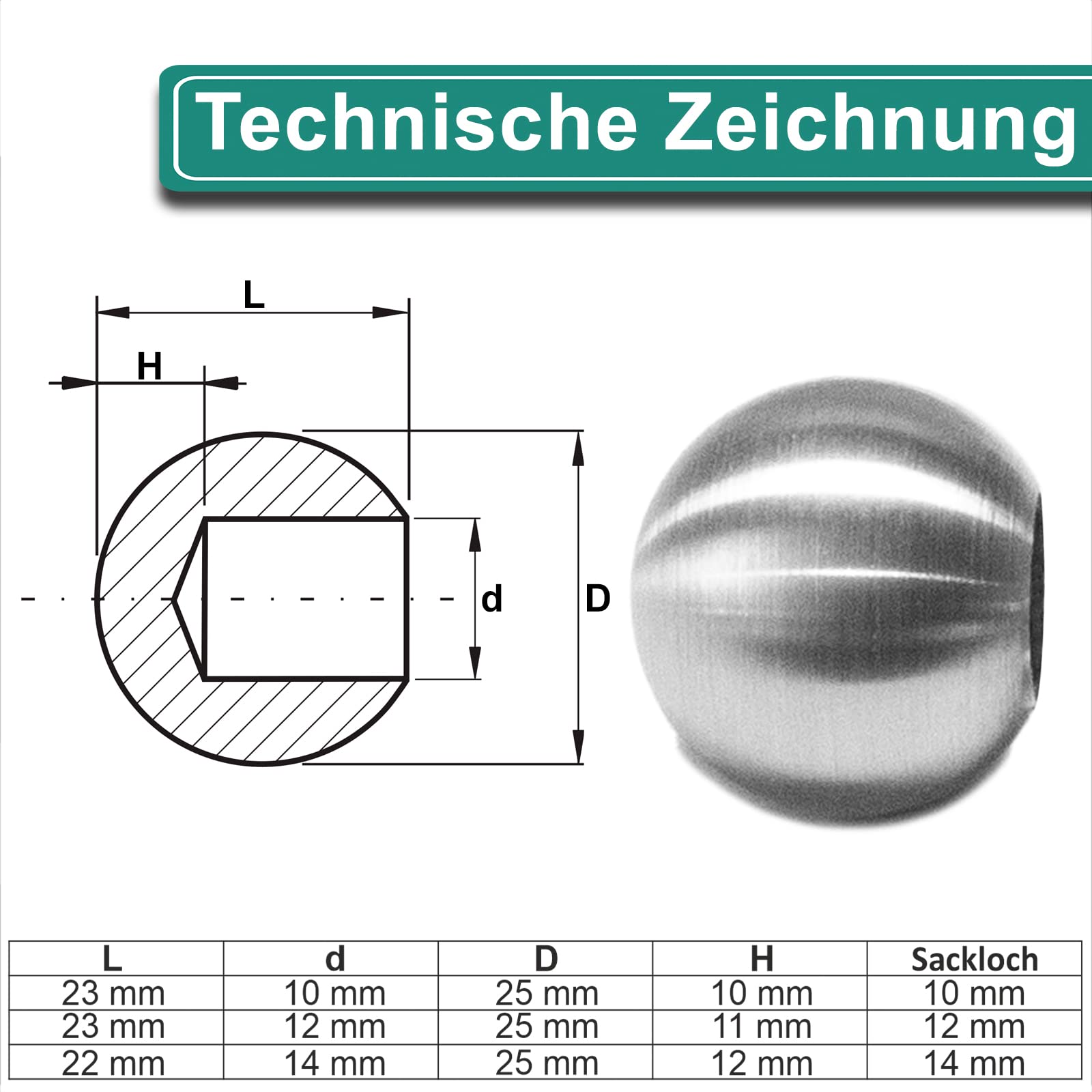 PRIOstahl Geländerbau Vollkugel Edelstahlkugel 20 mm 10 Stück
