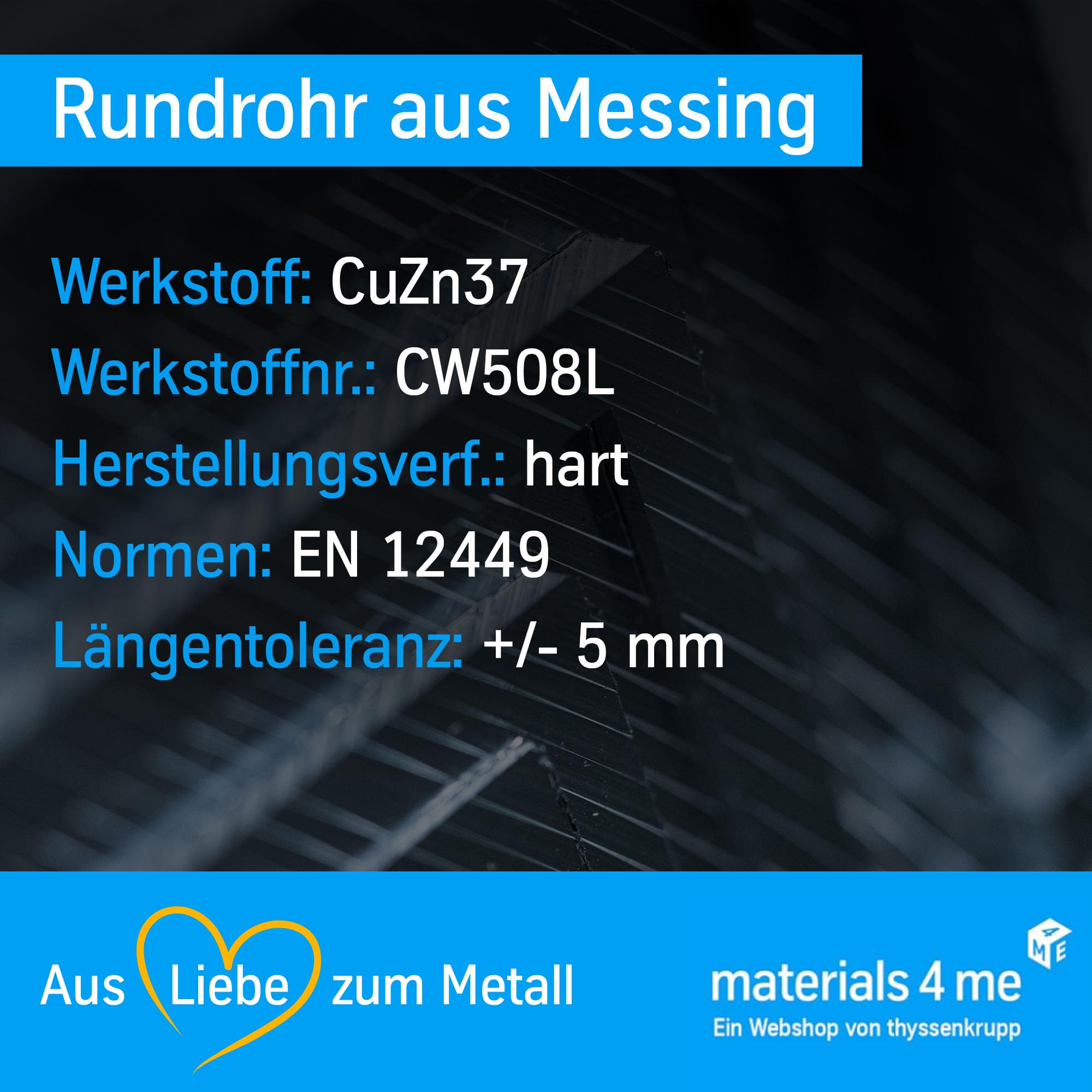 ThyssenKrupp Messing Rundrohr Ø20x1mm 1000mm CW508L