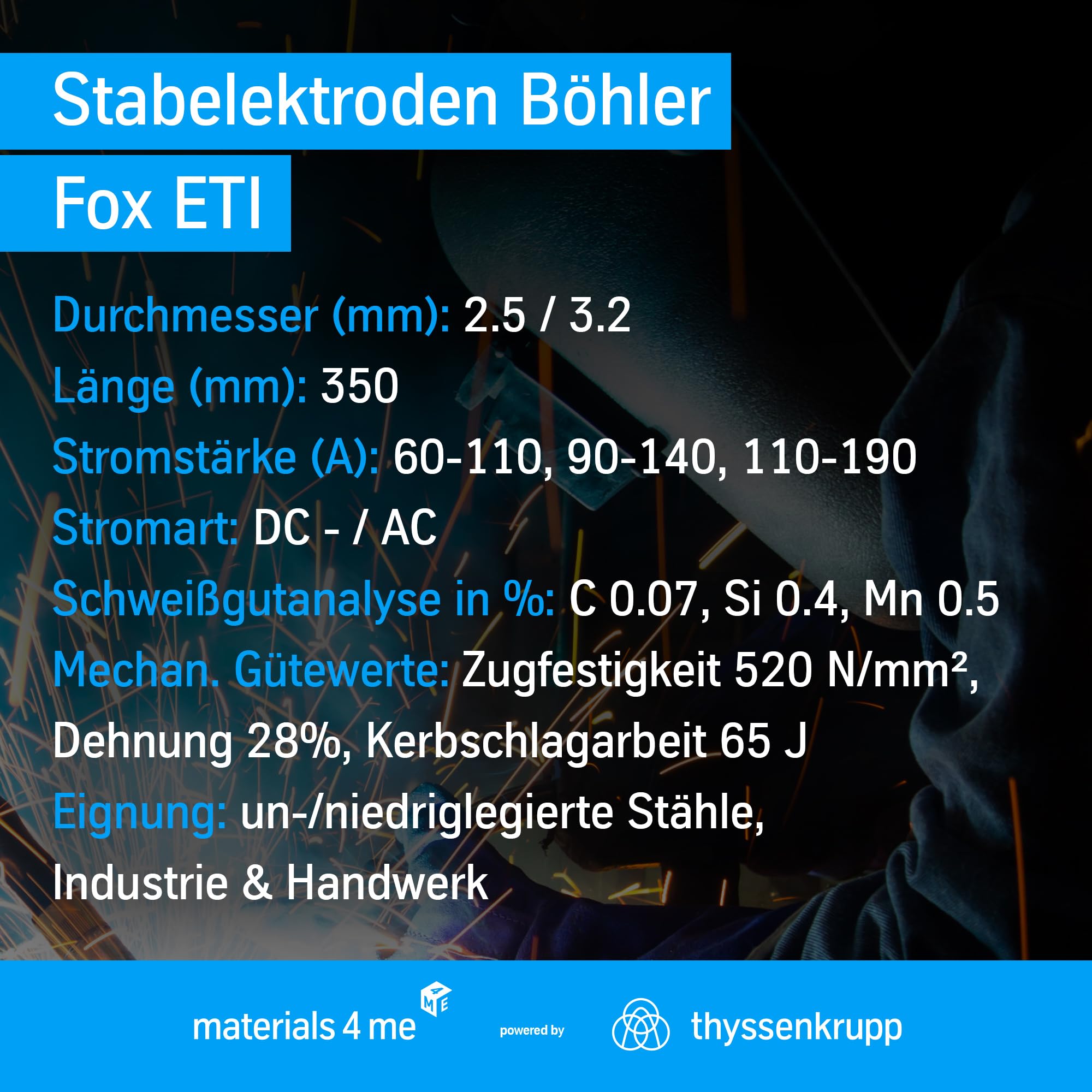 ThyssenKrupp Fox ETI Stabelektrode Rutil für Baustahl
