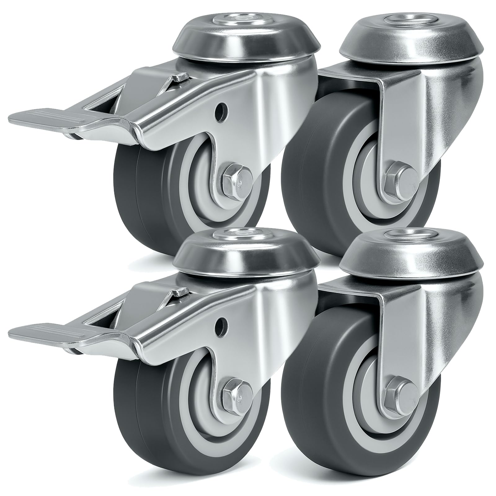 PRIOstahl Transportrollen 50mm Möbelrollen mit Bremse 4er Set