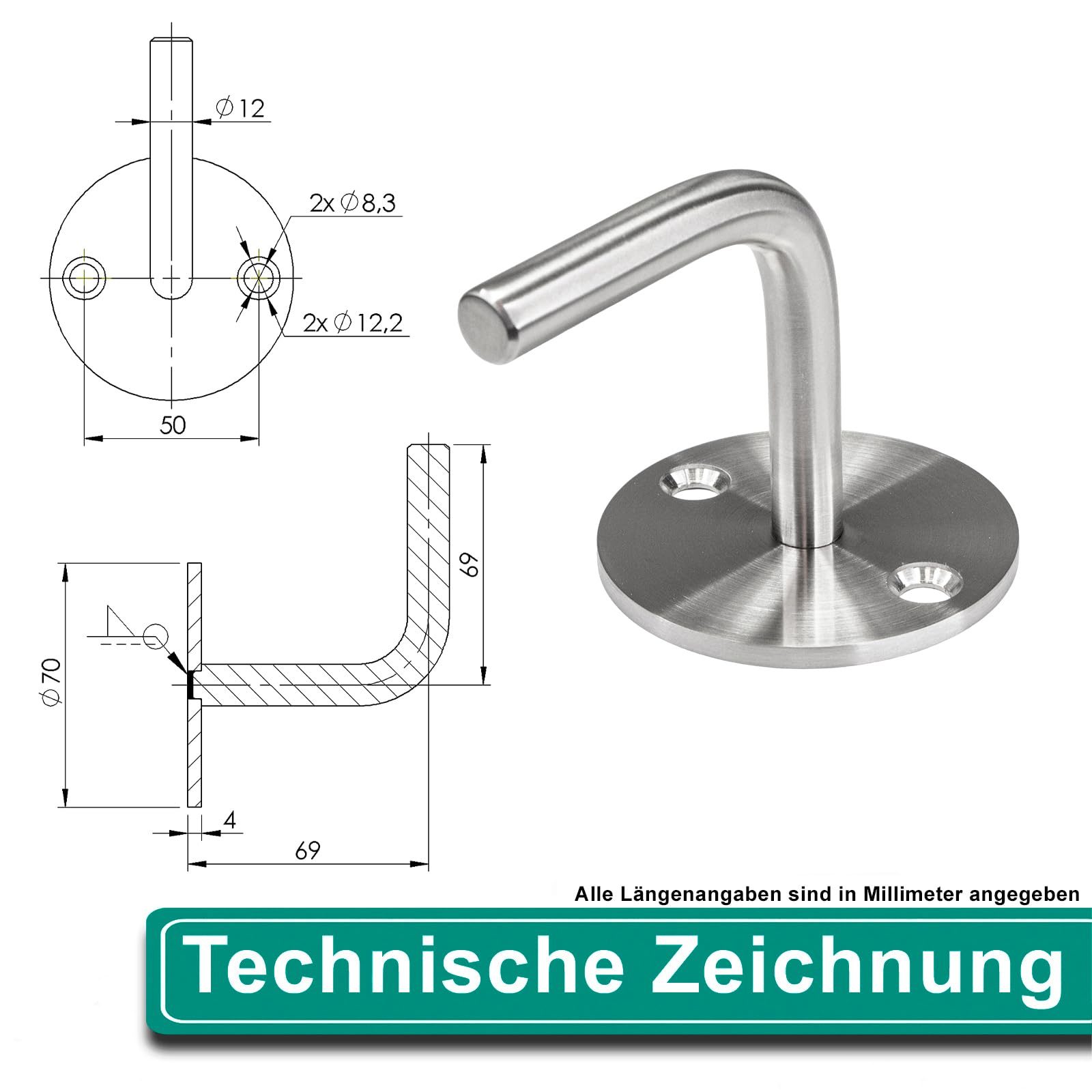 PRIOstahl Handlaufhalter 2-Loch zum Anschweißen V2A