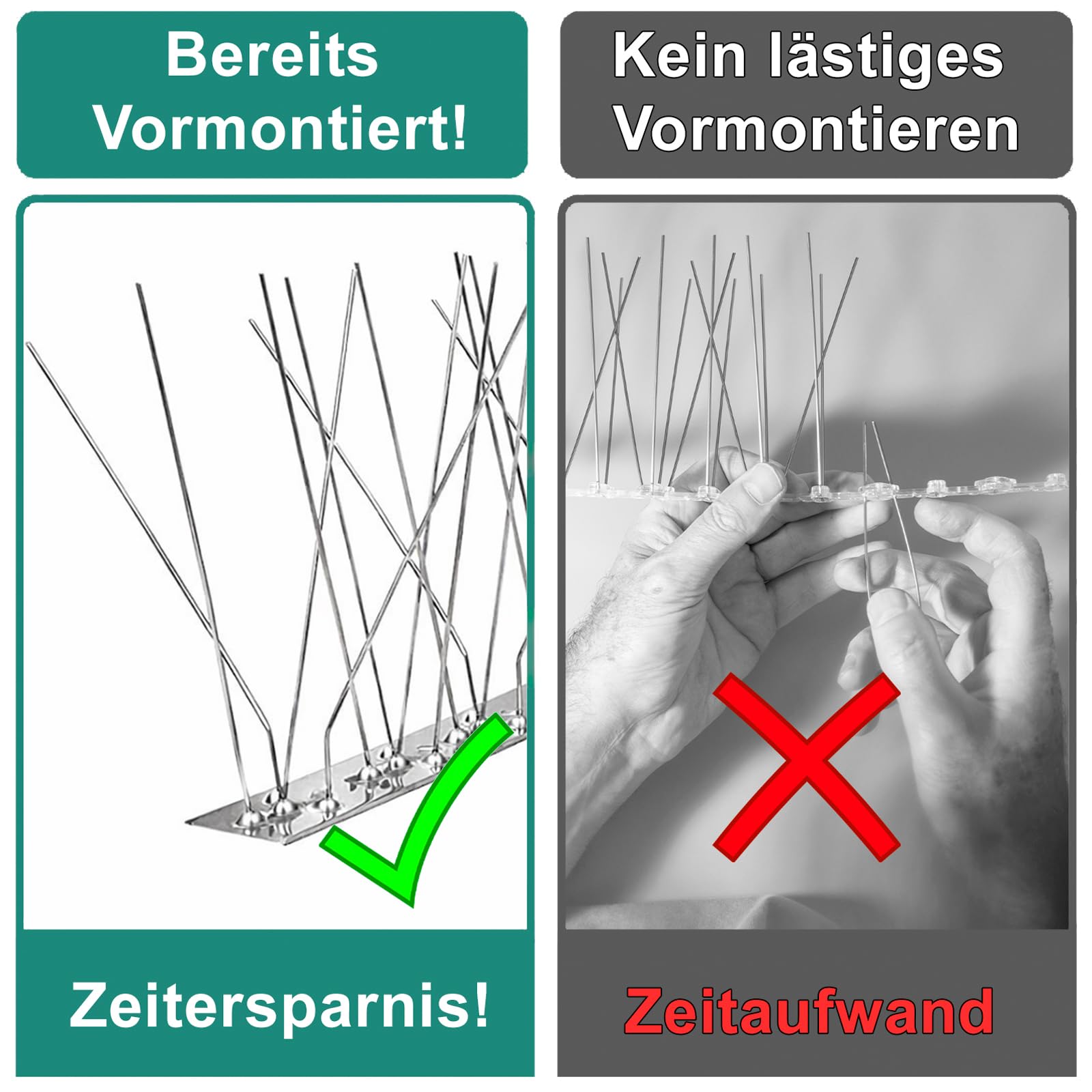 PRIOstahl Taubenabwehr 5-reihig 1m Edelstahl V2A Spikes