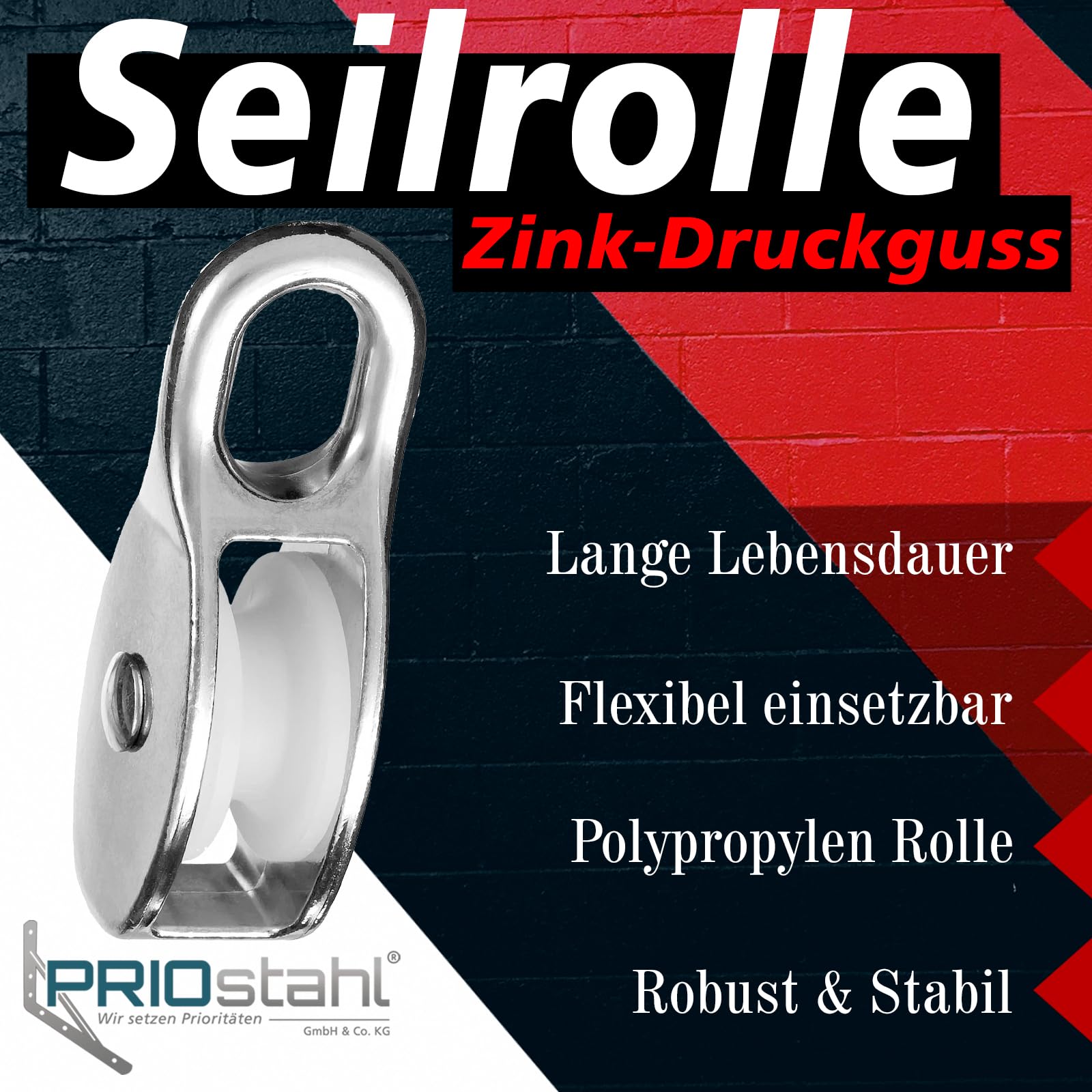 PRIOstahl Seilrolle 15 mm einfach Zink 4 Stück für Seil Ø5 mm