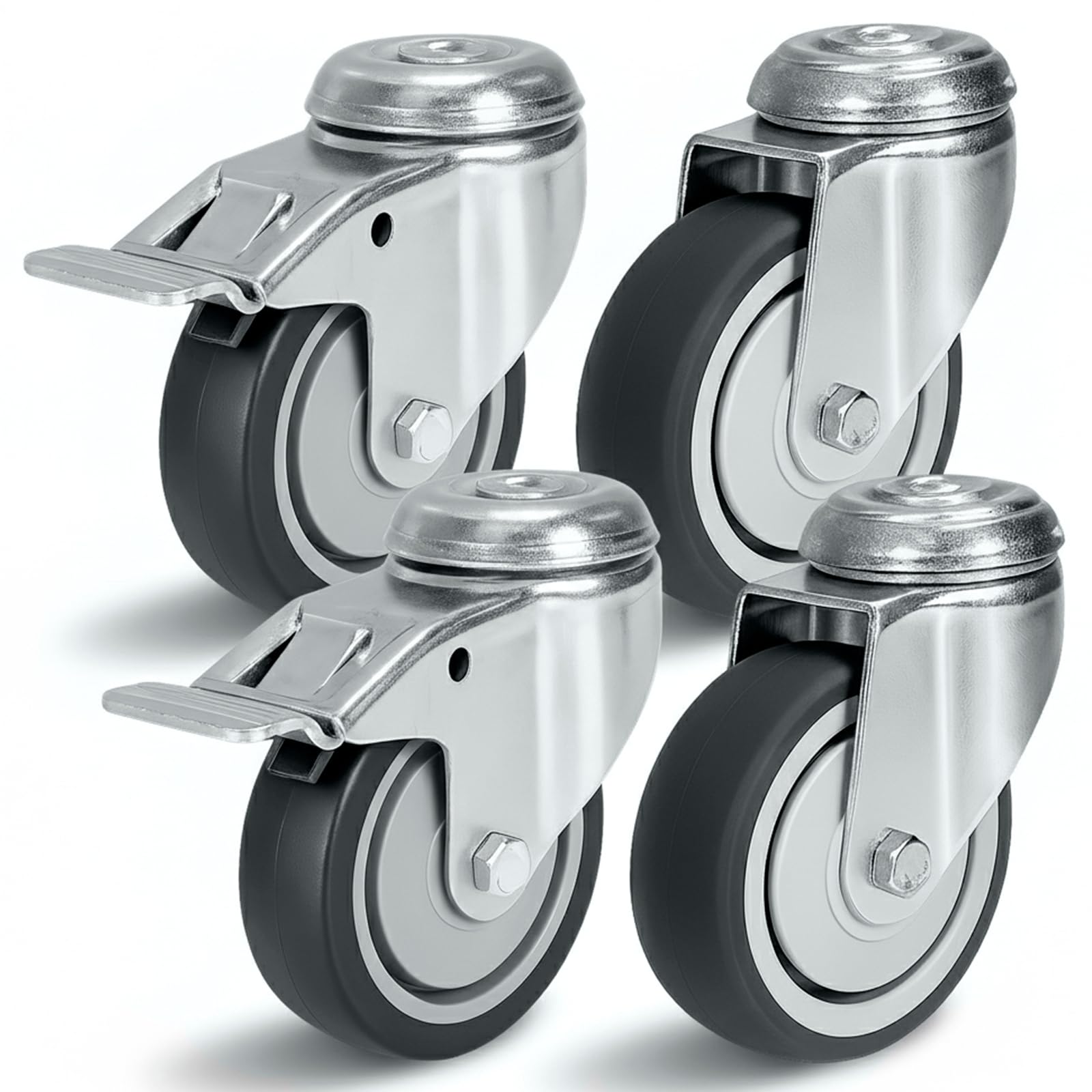 PRIOstahl Transportrollen 50mm Möbelrollen mit Bremse 4er Set