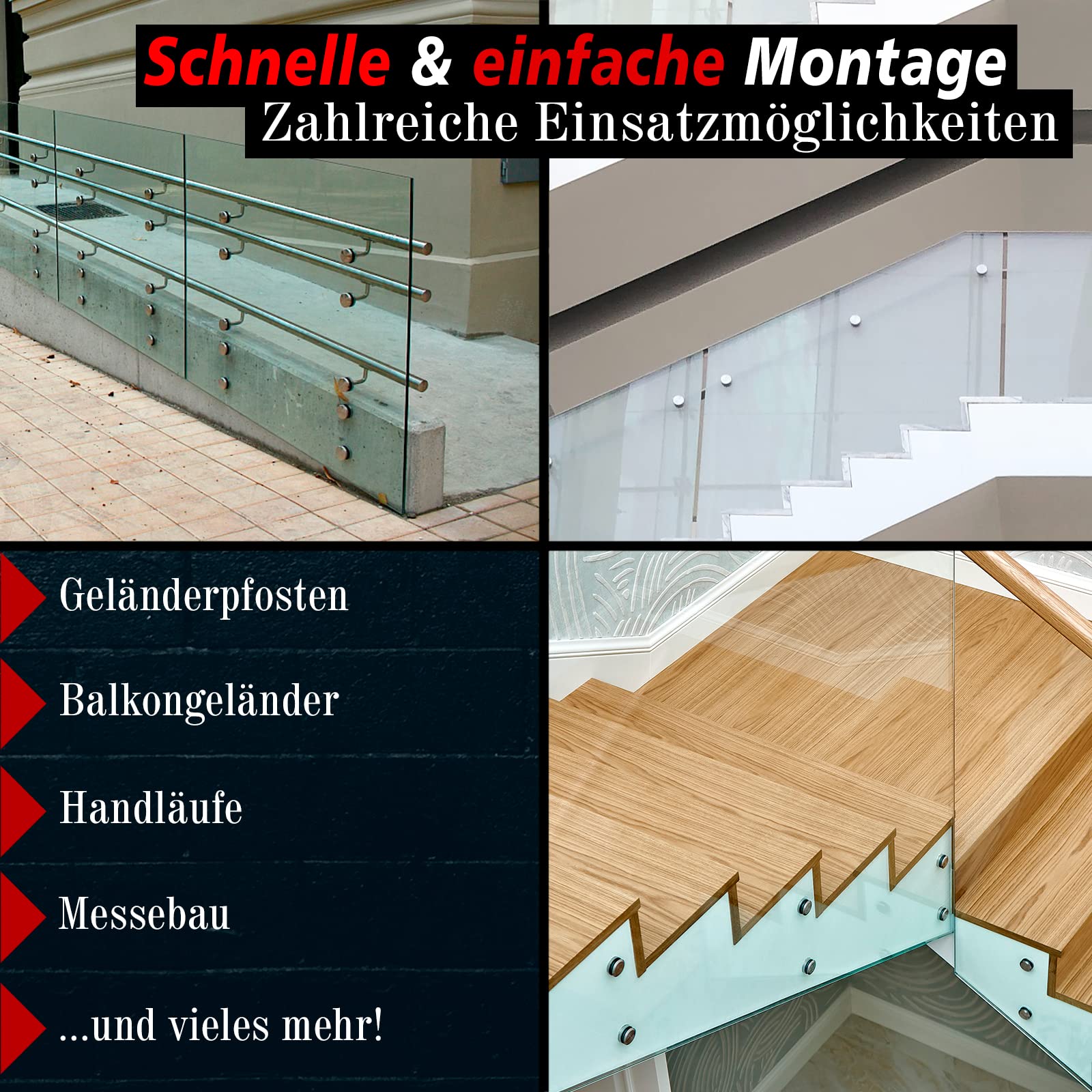PRIOstahl Glaspunkthalter M10 4er Set V2A 8-17,52mm Glas