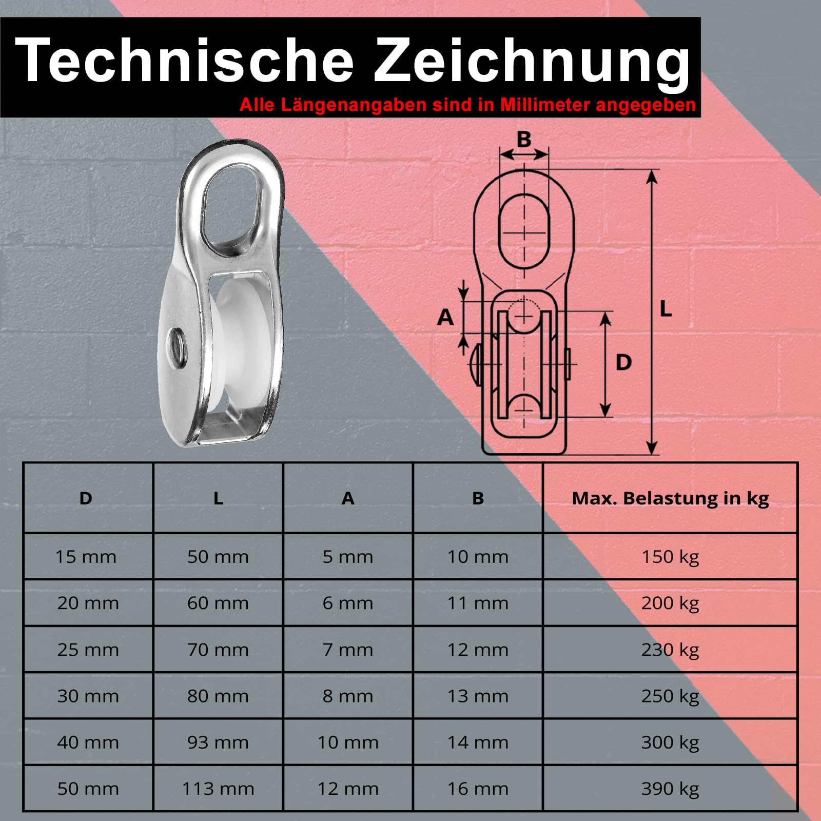 PRIOstahl Seilrolle 15 mm einfach Zink 4 Stück für Seil Ø5 mm