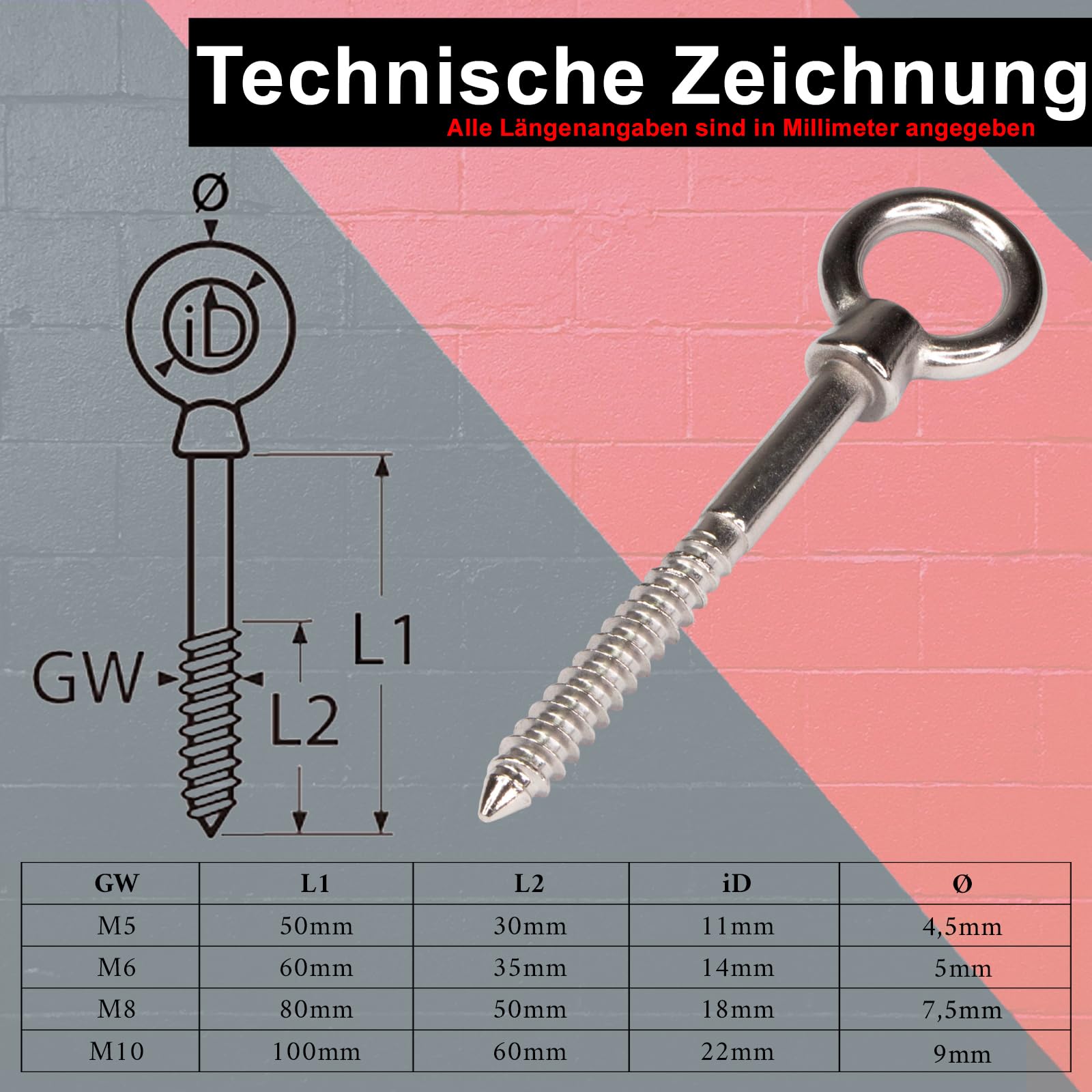 PRIOstahl Geländerbau Augbolzen 10x100 mm V4A 2 Stück