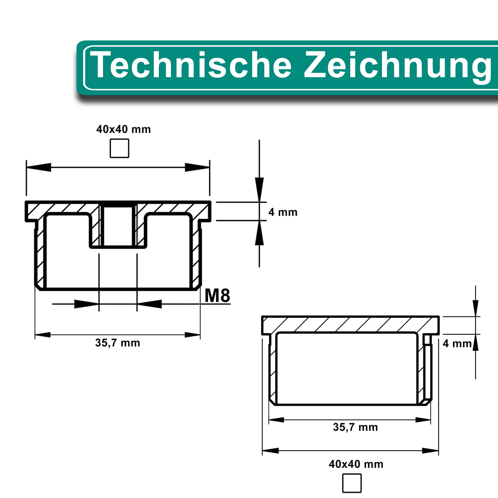 PRIOstahl Rohrstopfen Vierkant 40x40x2mm V2A flach