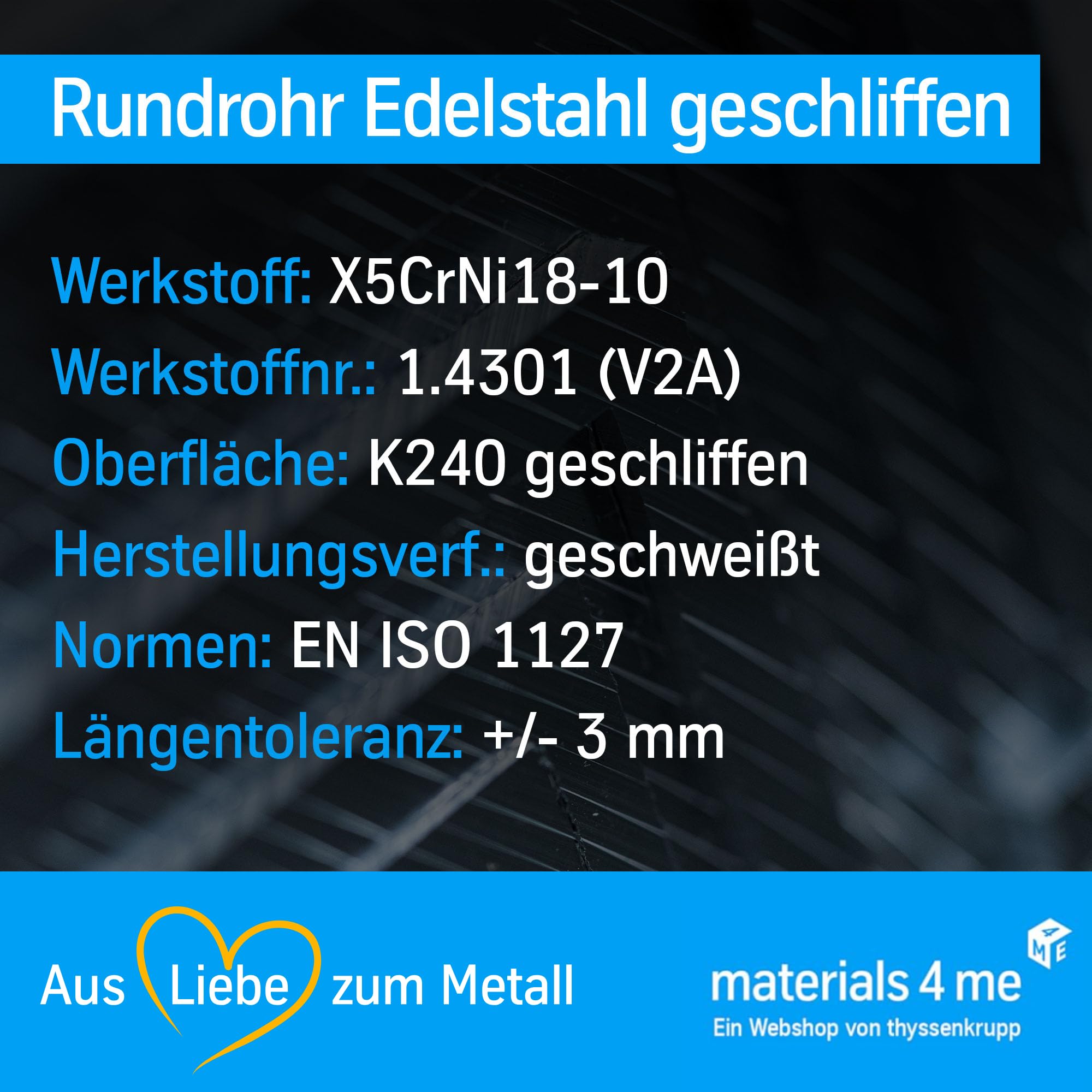 ThyssenKrupp Stainless Steel Rundrohr Ø33,7x2 mm 1500 mm V2A