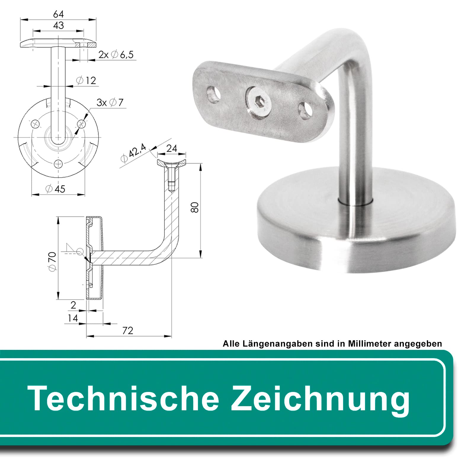 PRIOstahl Handlaufhalter Ø42,4 mm V2A 4 Stück