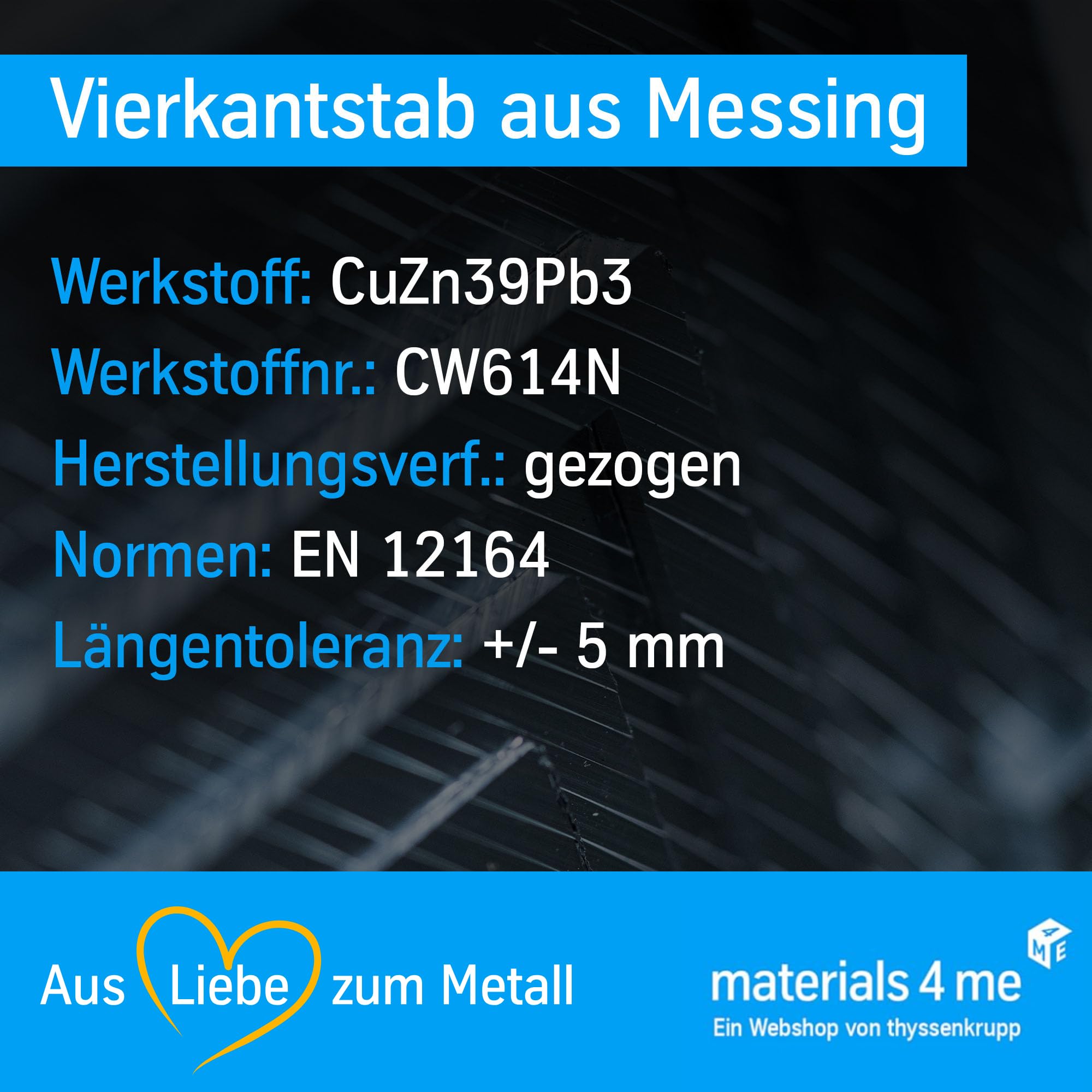 ThyssenKrupp Messing Vierkantstange 12x12mm 1000mm CW614N