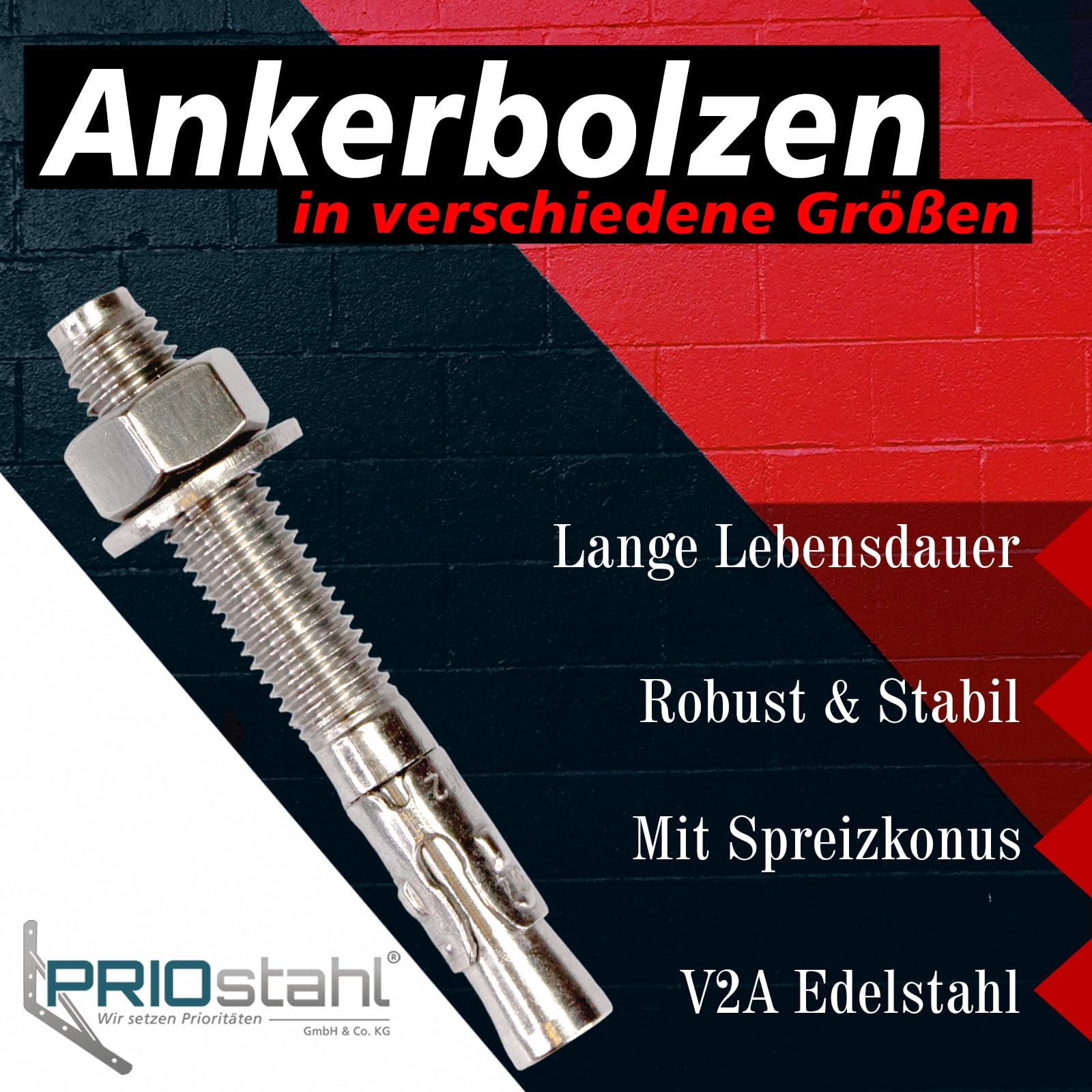 PRIOstahl Befestigungsmaterial Ankerbolzen M12x110 Edelstahl V2A 25 Stück