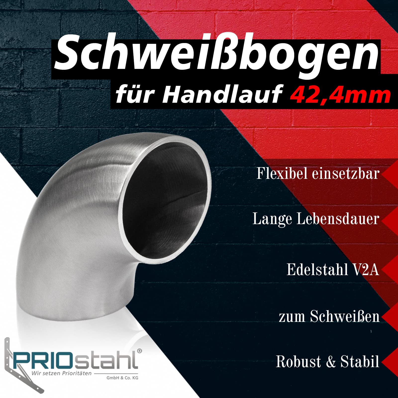 PRIOstahl Schweißbogen Rohrbogen 90° Edelstahl V2A Ø42,4 mm 4 Stück