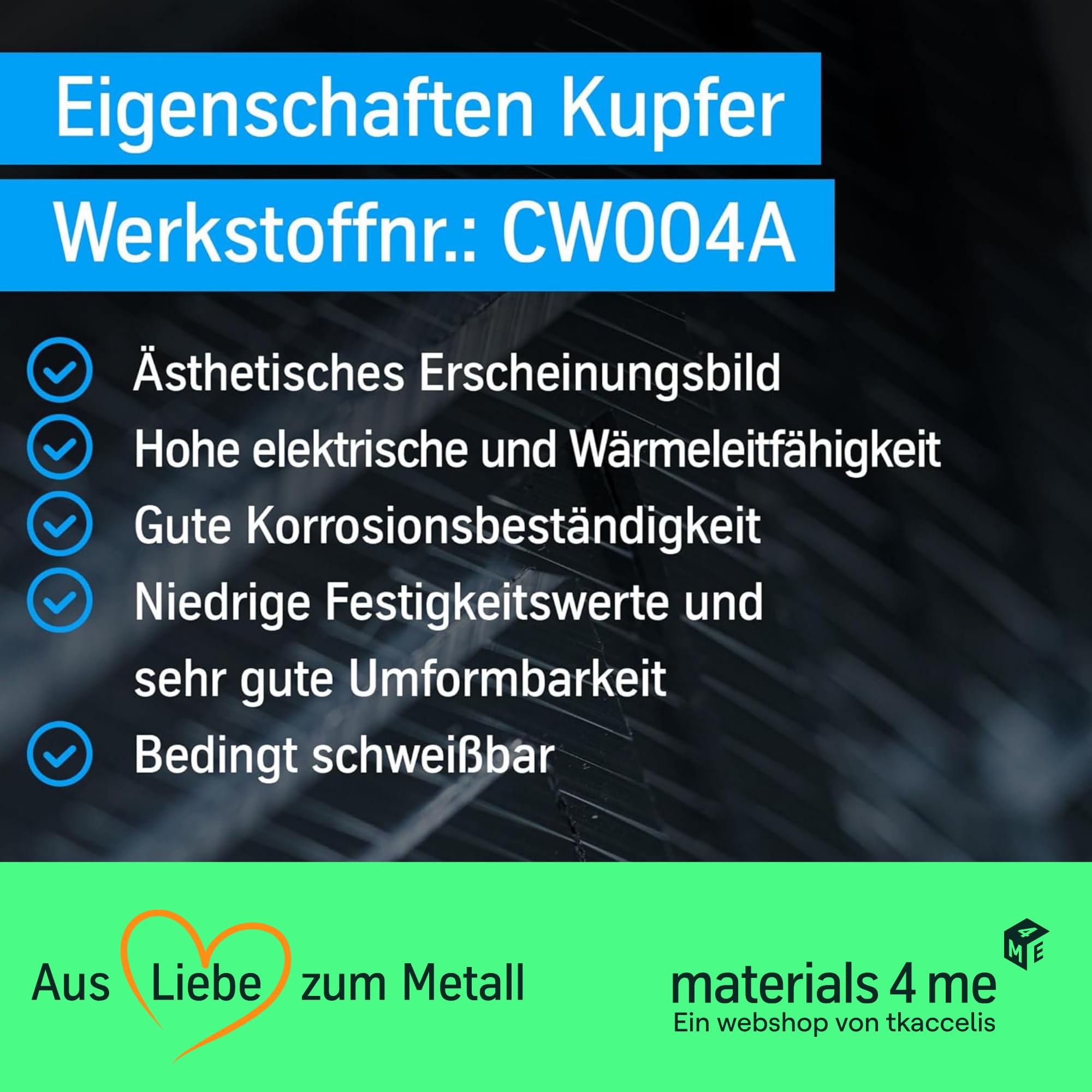 ThyssenKrupp Aluminum Kupfer Vierkantstab 10x10mm 2000mm CW004A