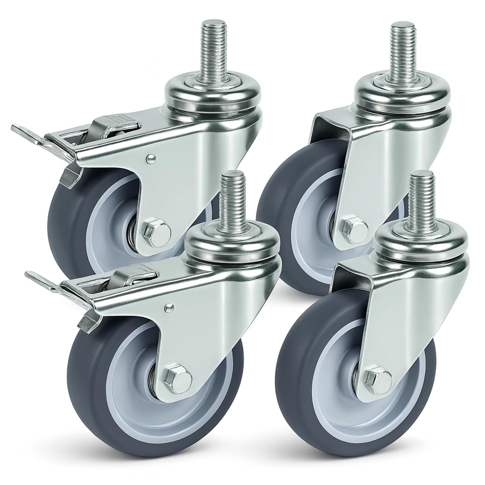 PRIOstahl Transportrollen 100mm Lenkrollen-Set 4er TPE mit Bremse
