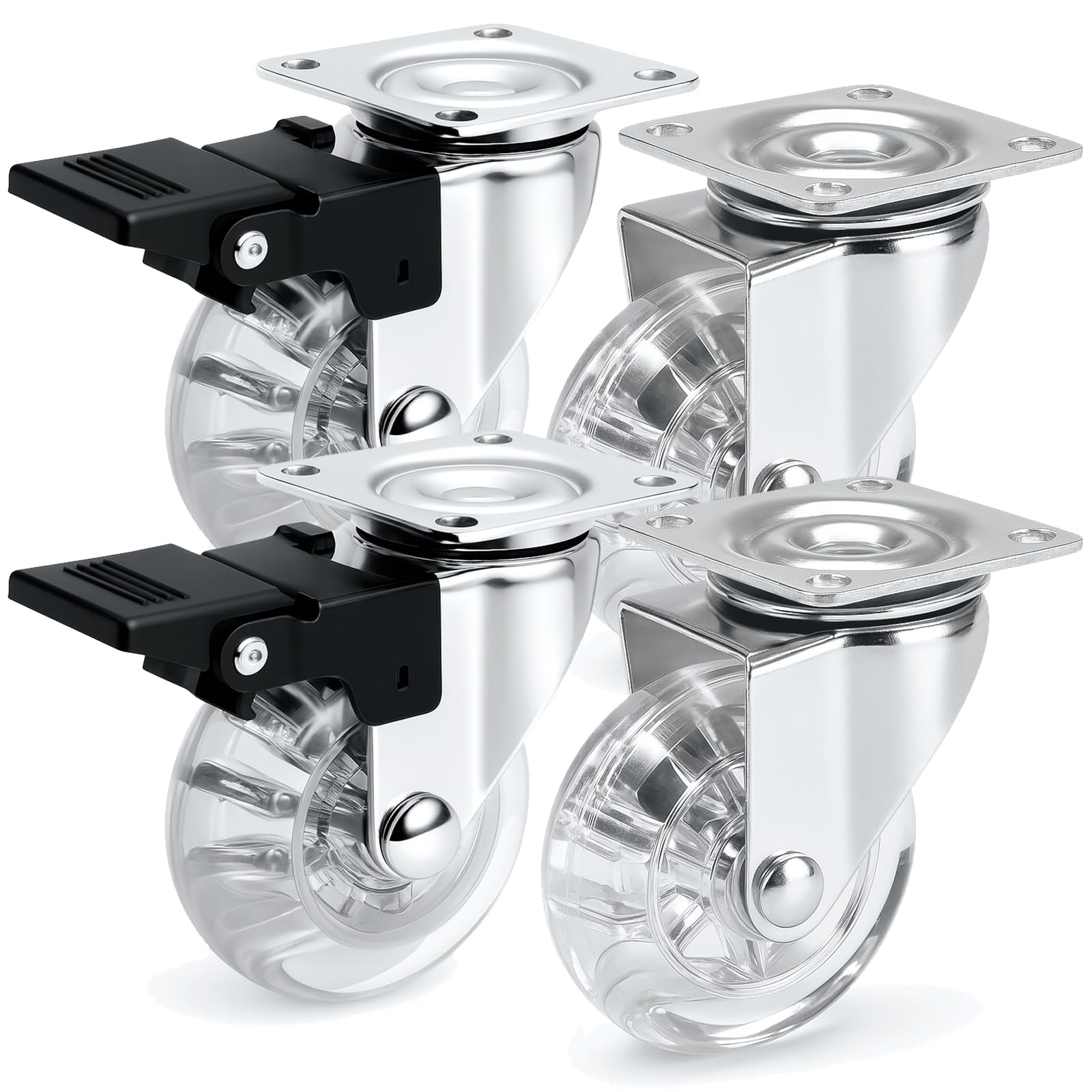 PRIOstahl Transportrollen 50mm Möbelrollen transparent 4er Set Bremse