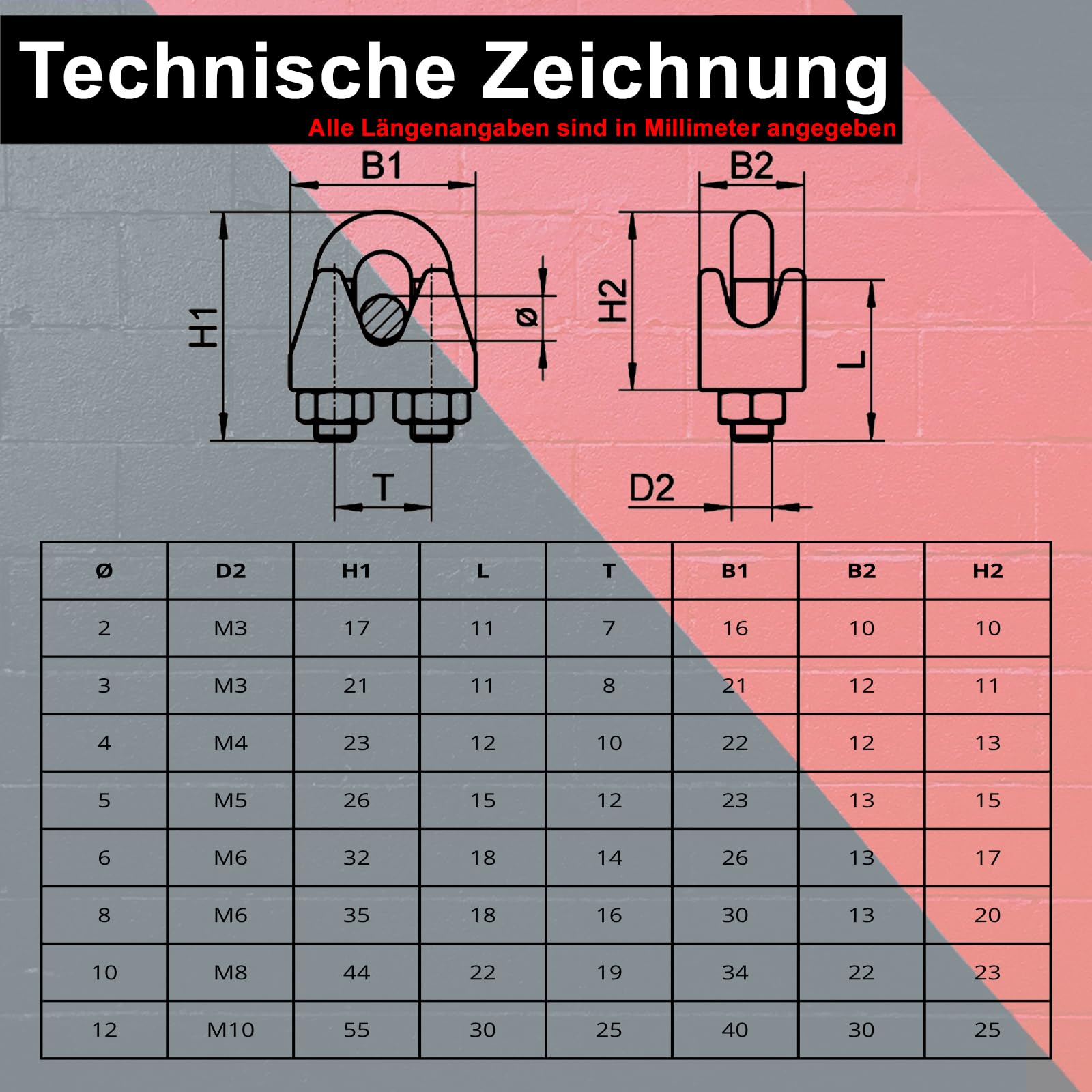 PRIOstahl Drahtseilklemme V4A 4 mm Bügelseilklemme 8 Stück