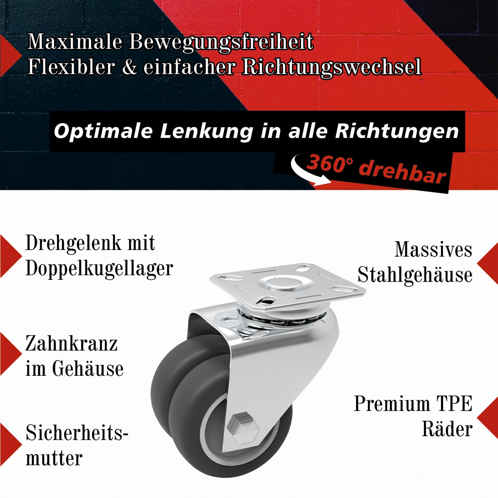 PRIOstahl Transportrollen 50mm Lenkrollen 4er Set 400kg