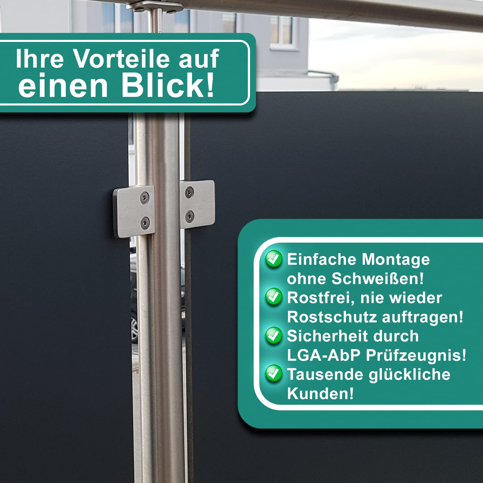 PRIOstahl Glashalter 42,4mm 4 Stück für 6mm Glas