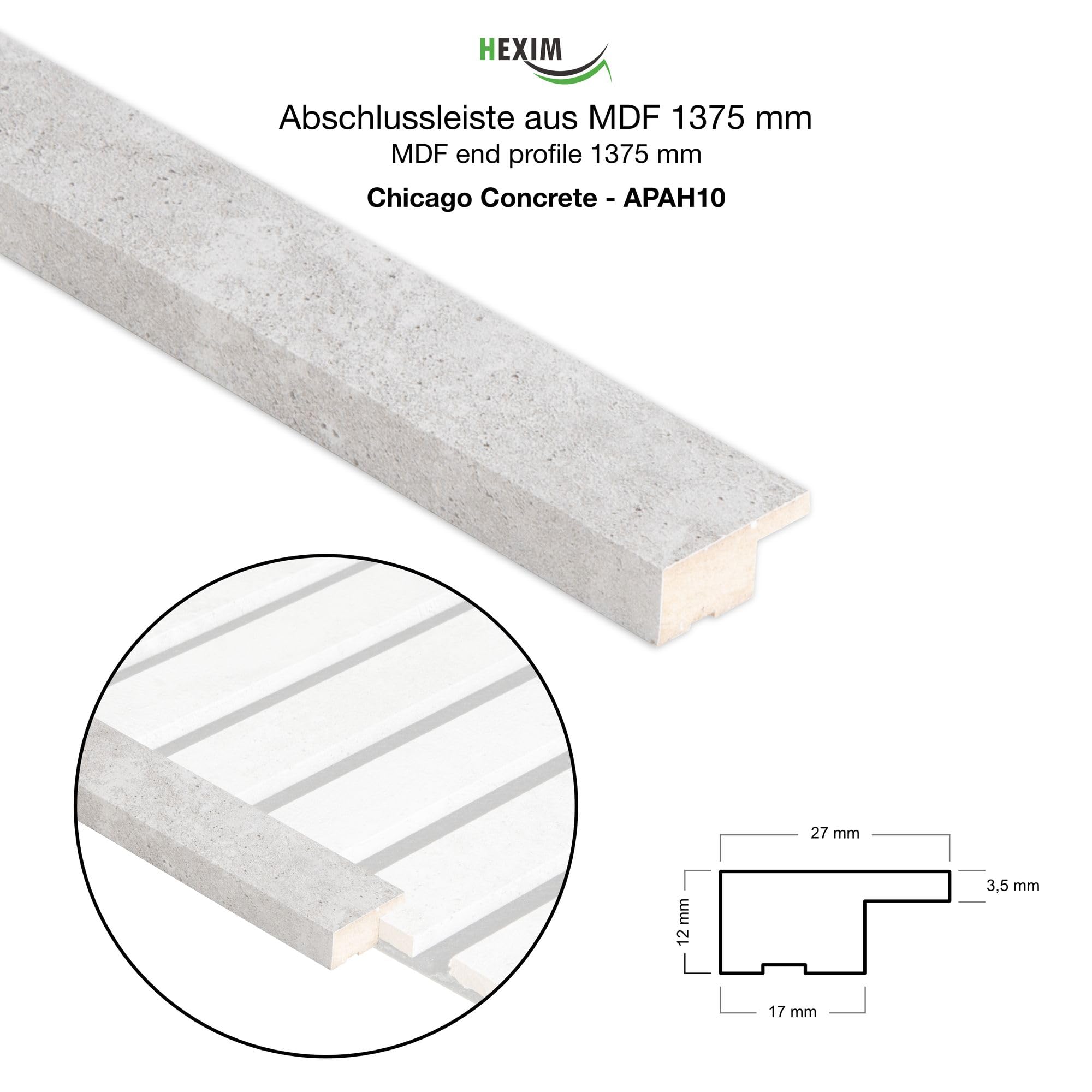 Hexim Akustikpaneele Abschlussleiste Chicago Concrete 137,5cm MDF