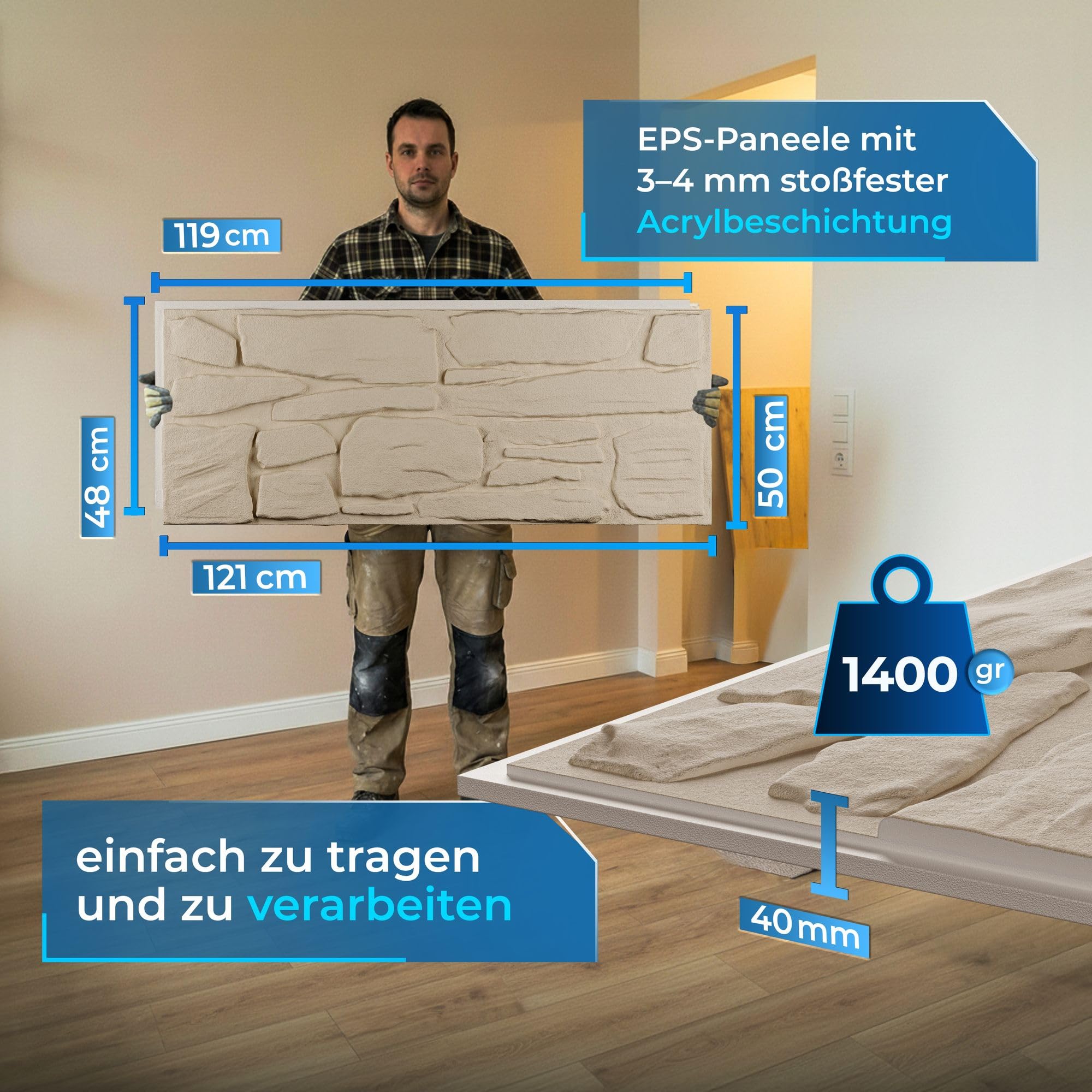 Hexim FP110 Fassadenpaneele Steinoptik Weiß 0,61m²