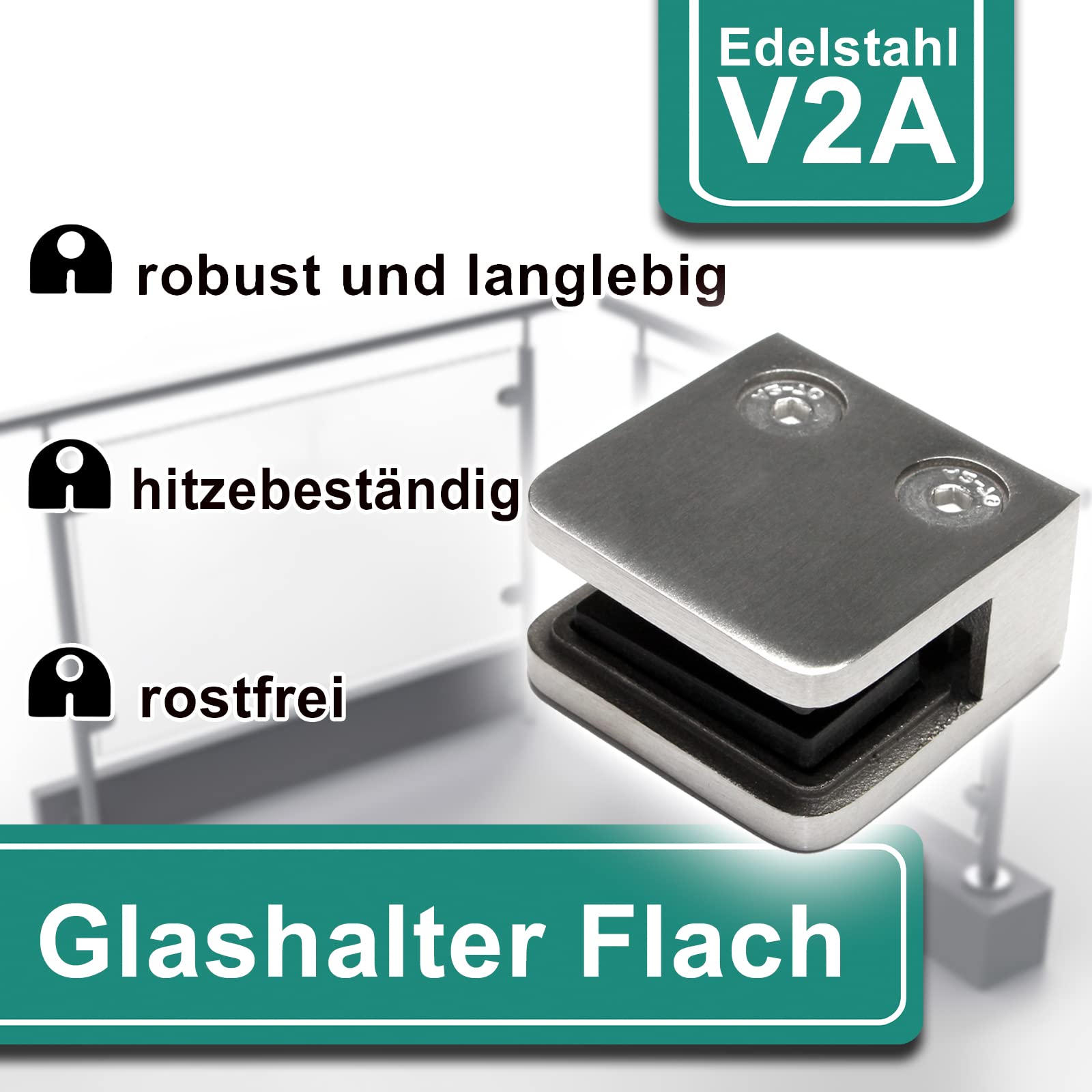 PRIOstahl Glashalter Flach 8mm Edelstahl V2A 45mm 4 Stück