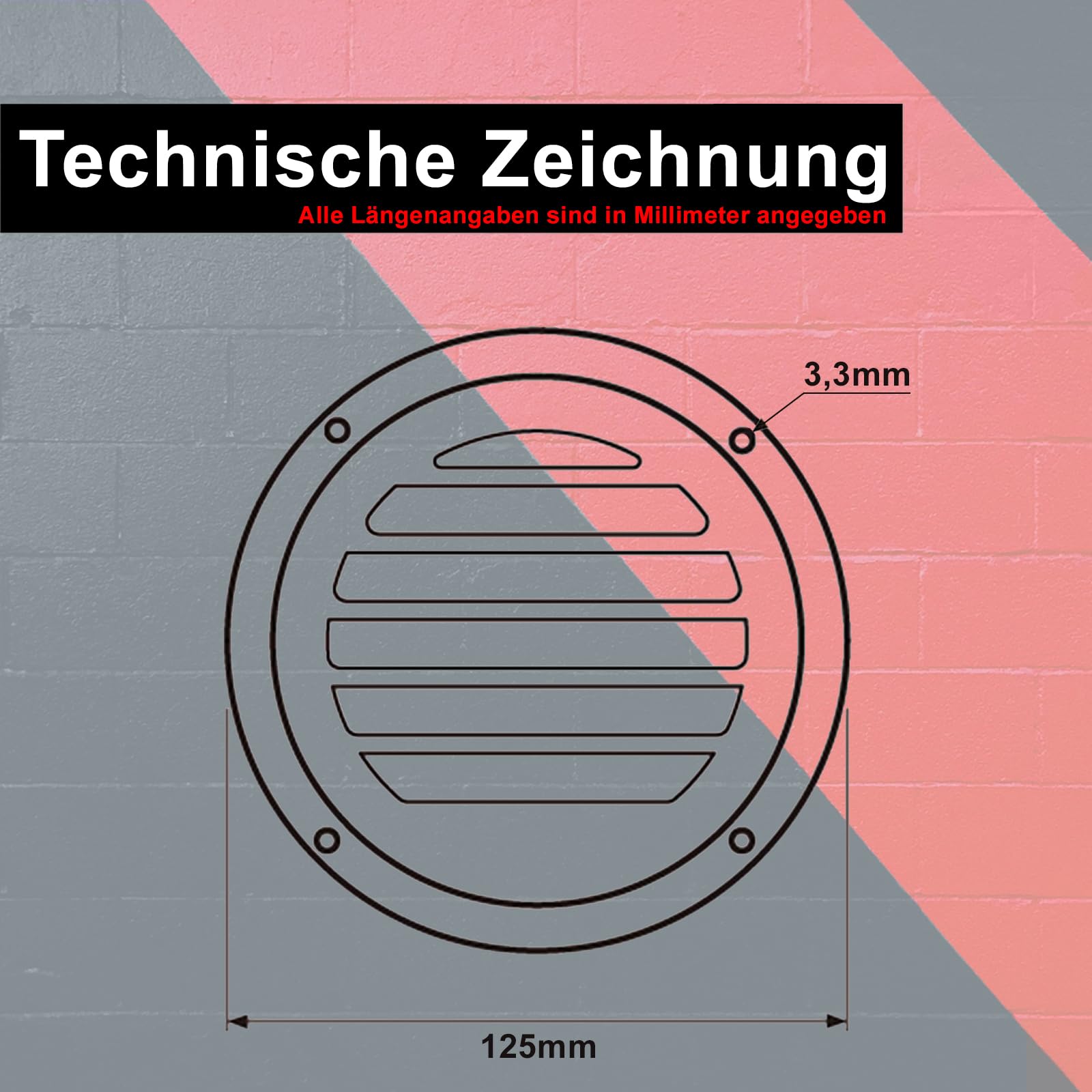 PRIOstahl Lüftungsgitter Ø 100 mm Rund Edelstahl V4A Kiemenblech 1 St