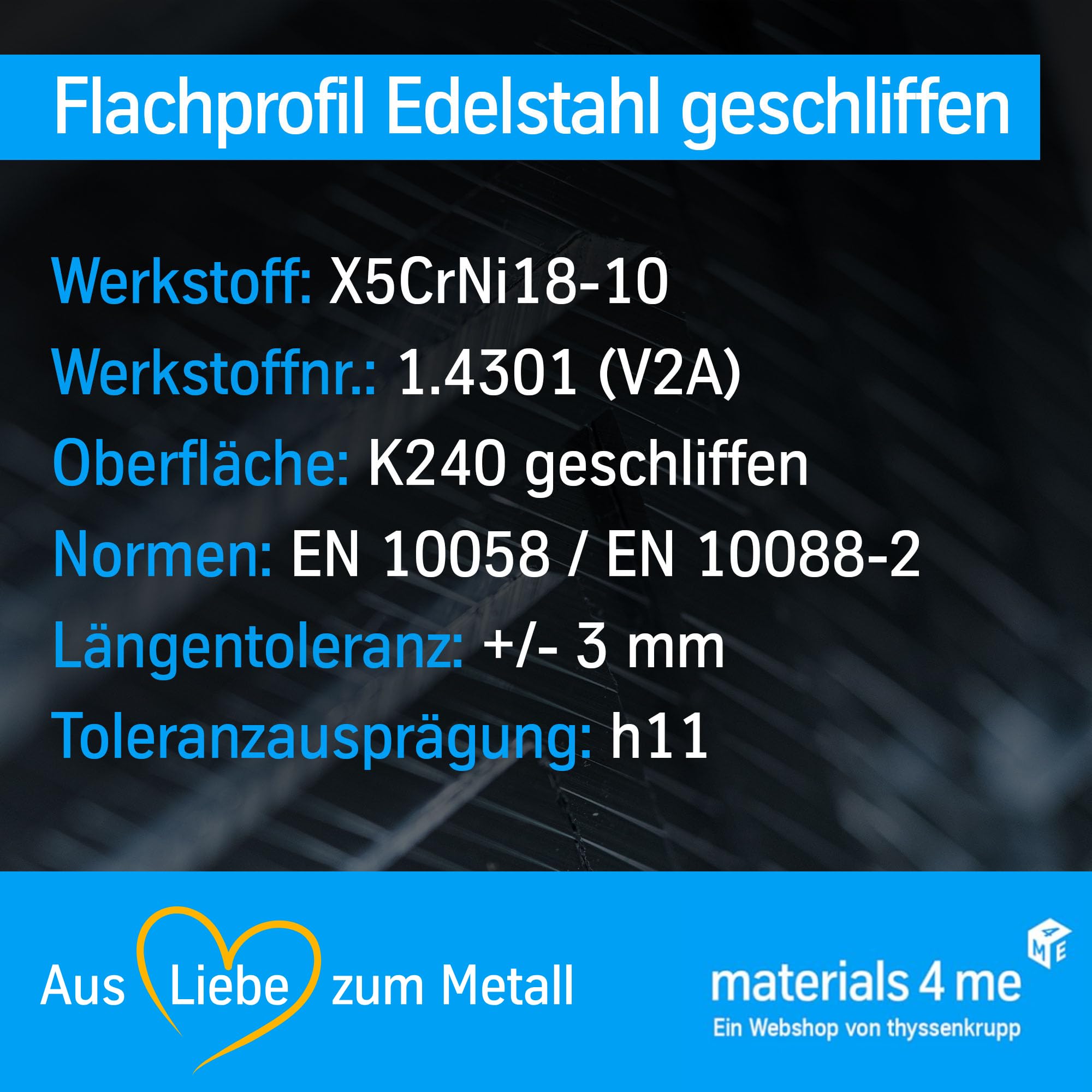 ThyssenKrupp Stainless Steel Flachstahl V2A 15x5 mm 2000 mm