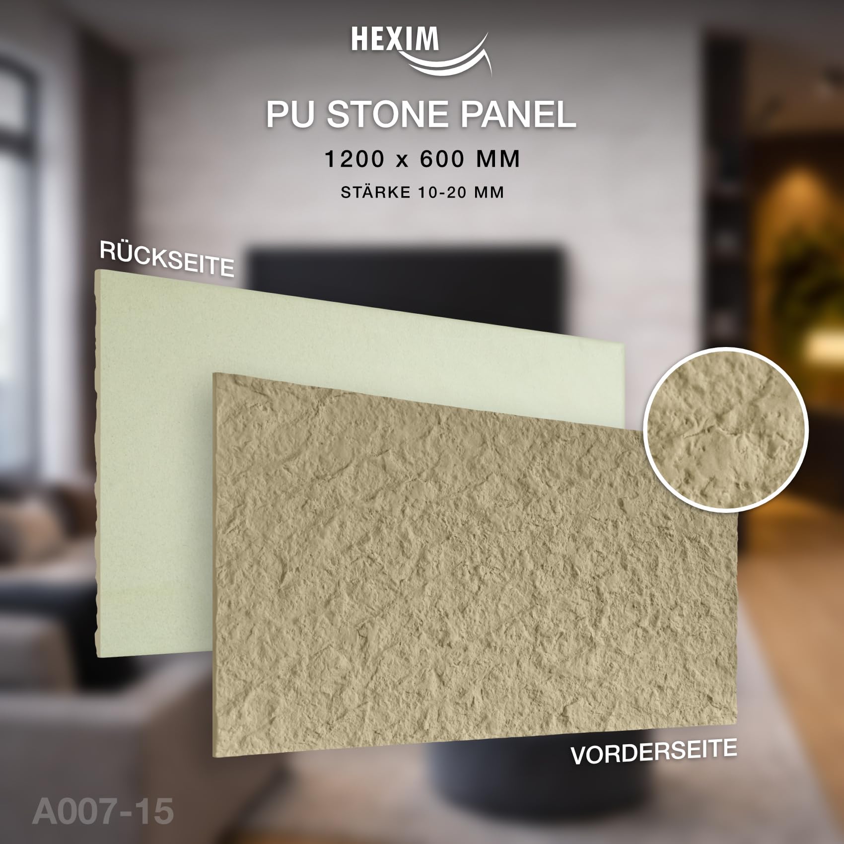 Hexim Wandpaneele Steinoptik beige 120x60 cm PU
