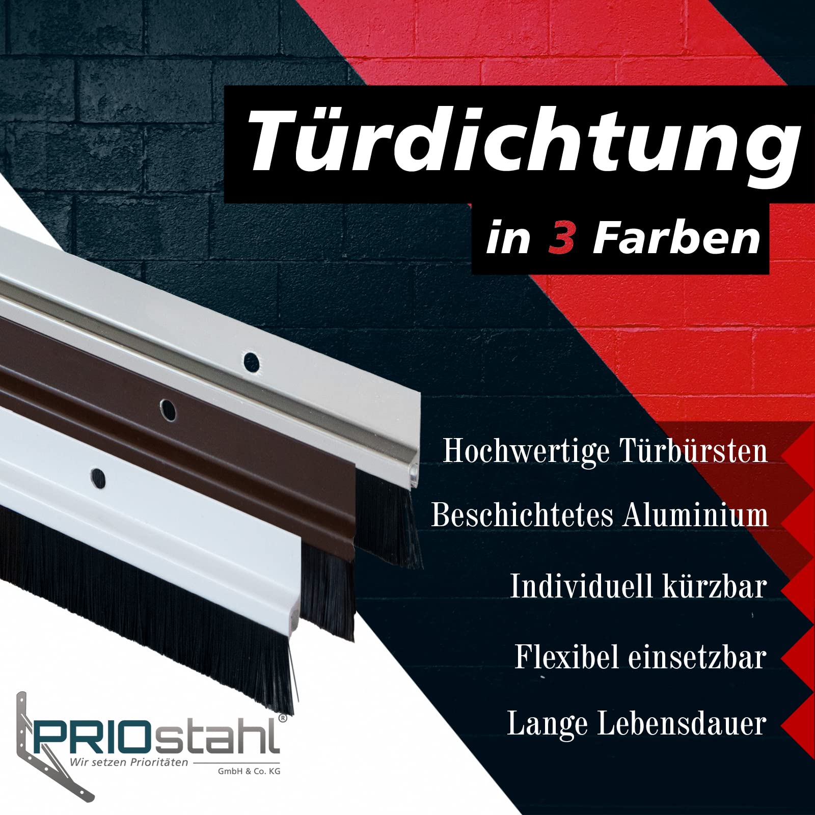 PRIOstahl Befestigungsmaterial Türdichtung Braun 1m Bürstendichtung