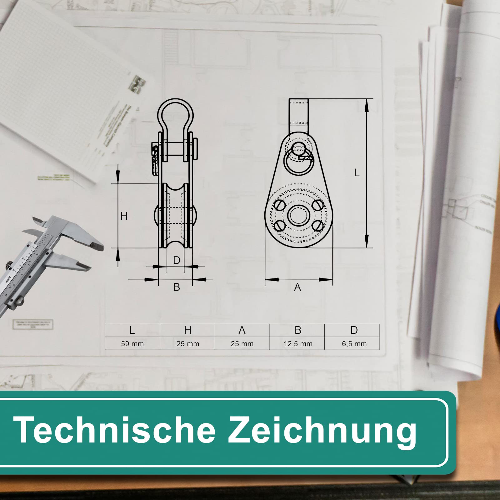 PRIOstahl Seilrolle 25 mm Umlenkrolle 2 Stück 350 kg