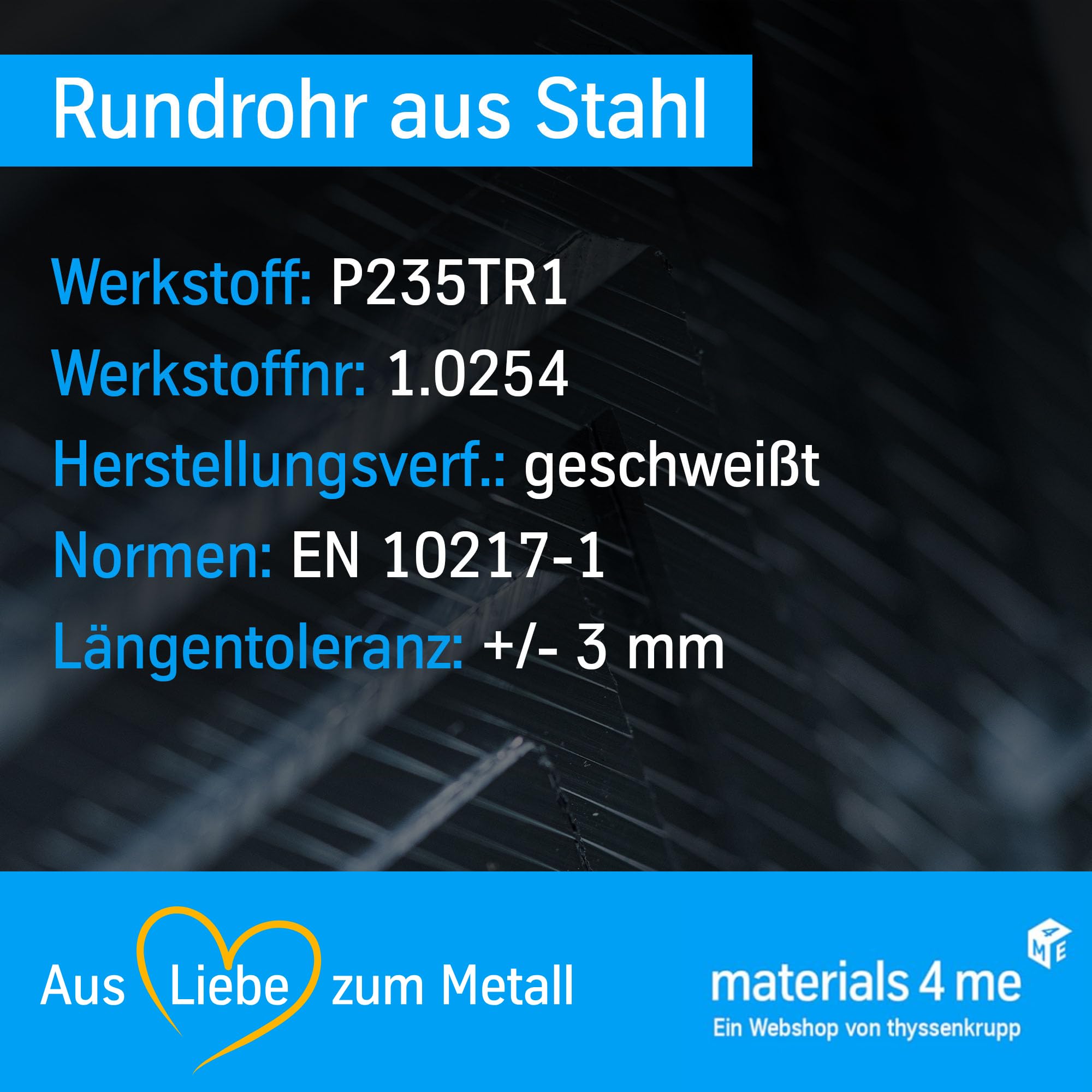 ThyssenKrupp Steel Rundrohr P235TR1 Stahlrohr 26,9x2,6mm 1000mm