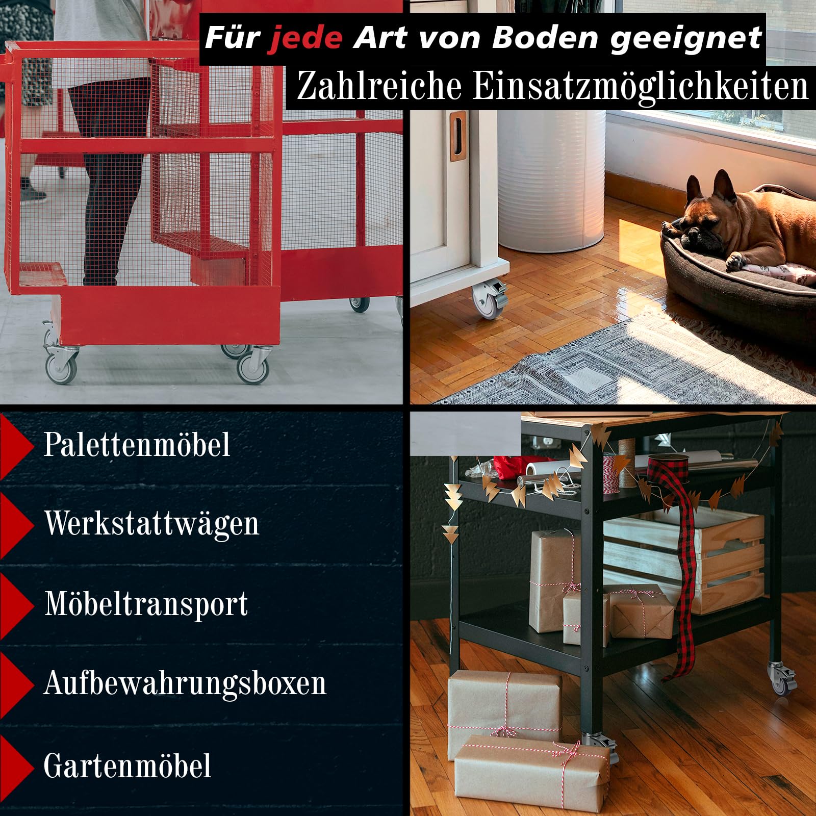 PRIOstahl Transportrollen 100 mm mit Bremse 4 Stück