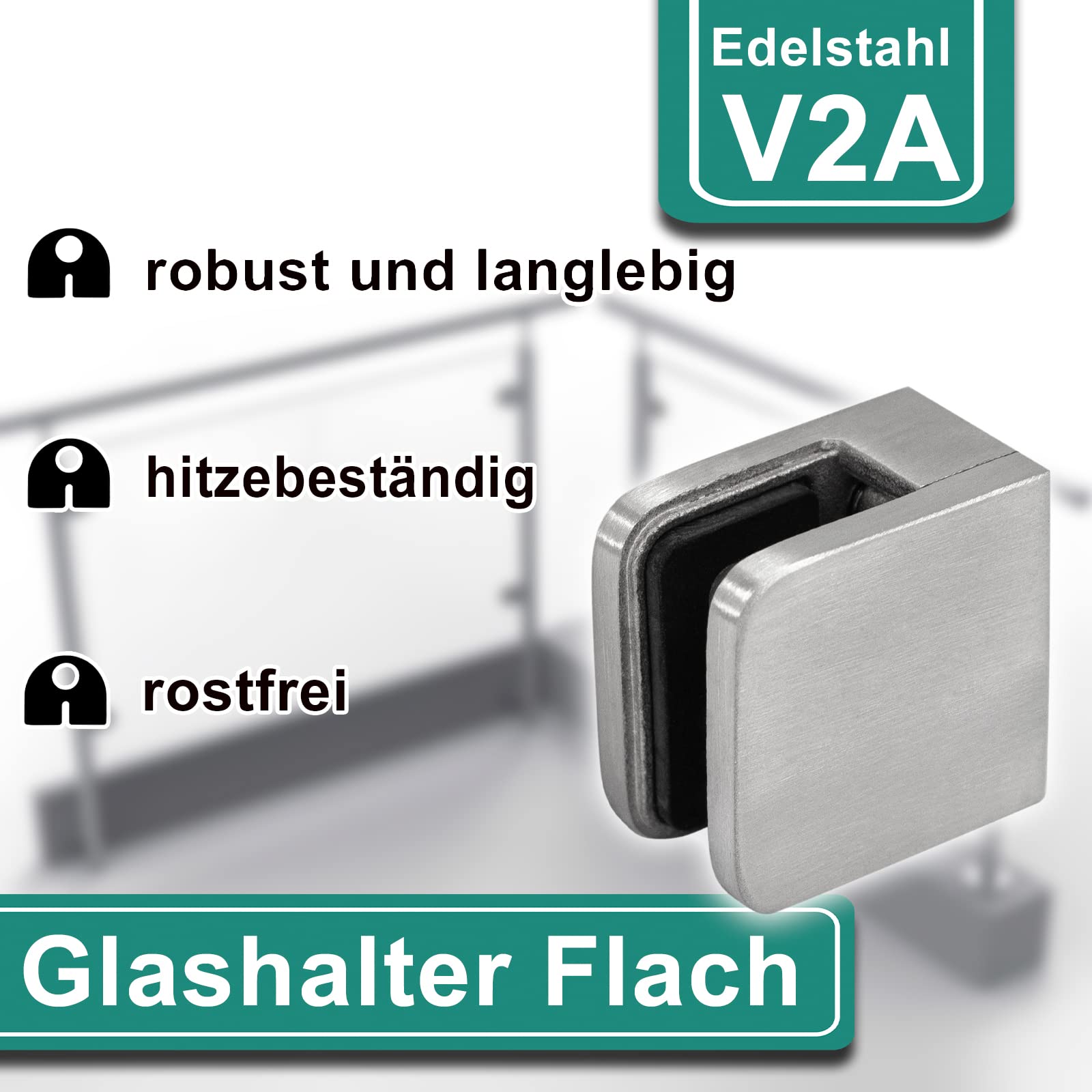 PRIOstahl Glashalter 30x30x18mm Glasklemme 4 mm 4er Set V2A Flach
