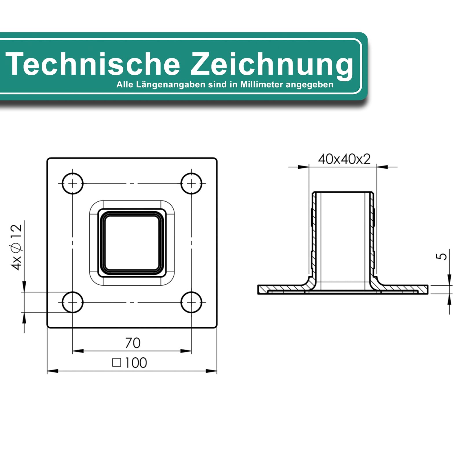 PRIOstahl Bodenanker 40x40mm Edelstahl V2A 1 Stück