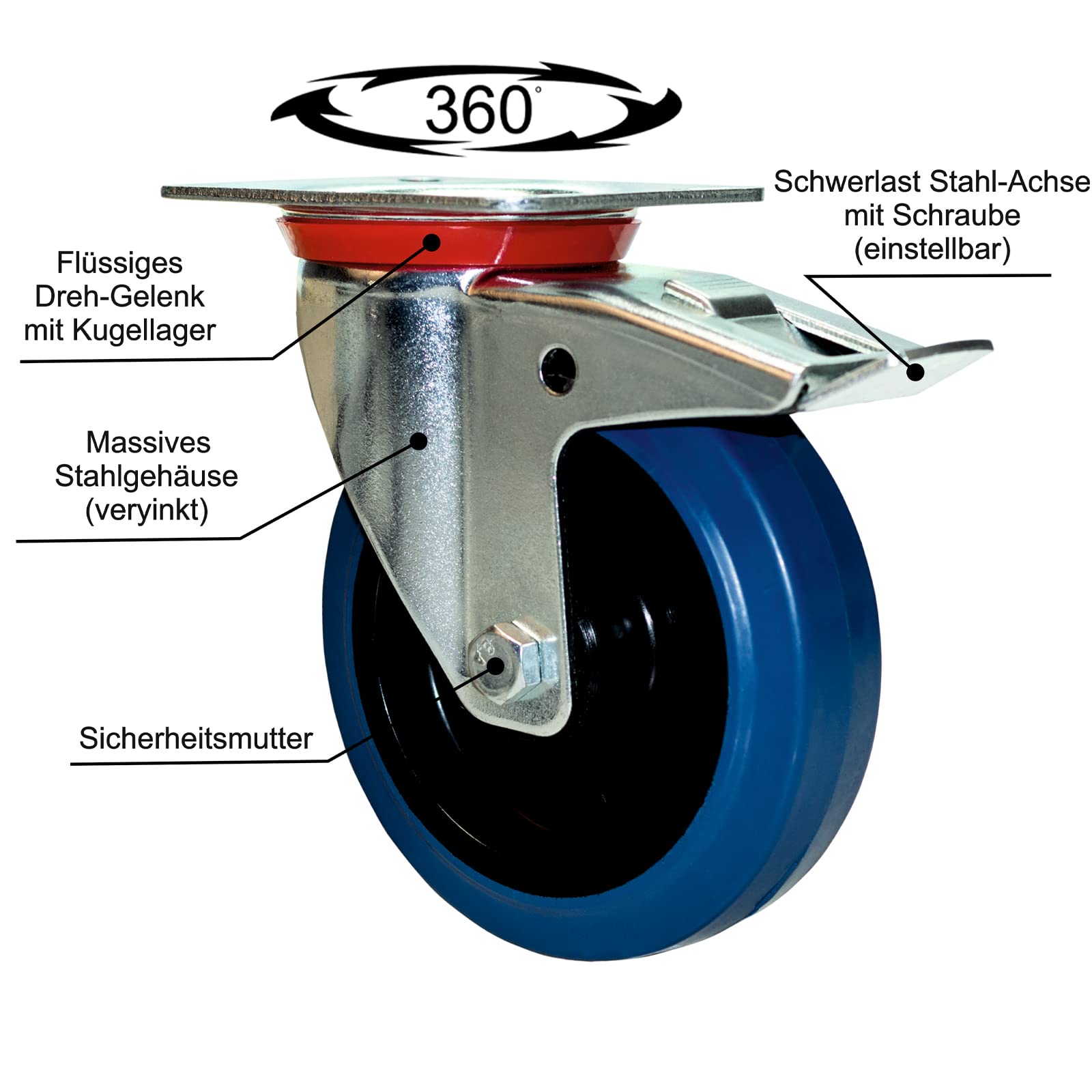 PRIOstahl Transportrollen 80 mm Set 4-tlg blau mit Bremse