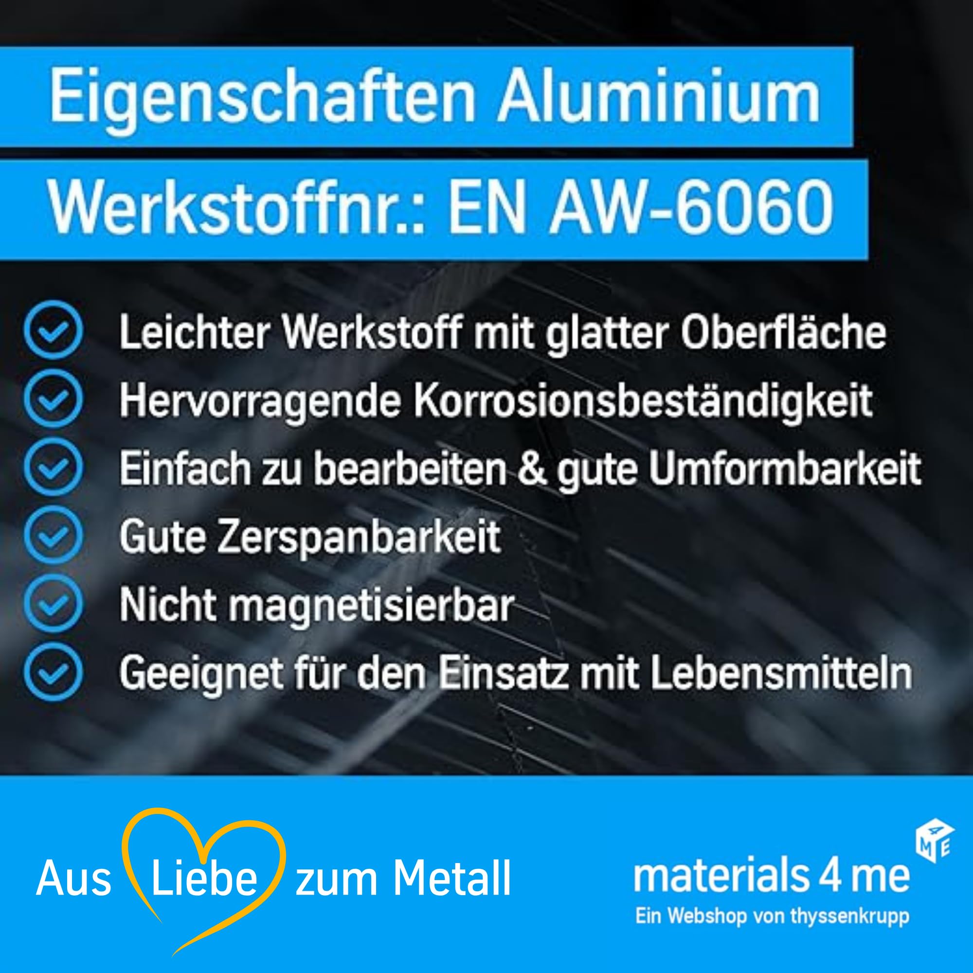 ThyssenKrupp Aluminum Vierkantprofil 8x8mm 1000mm Alu