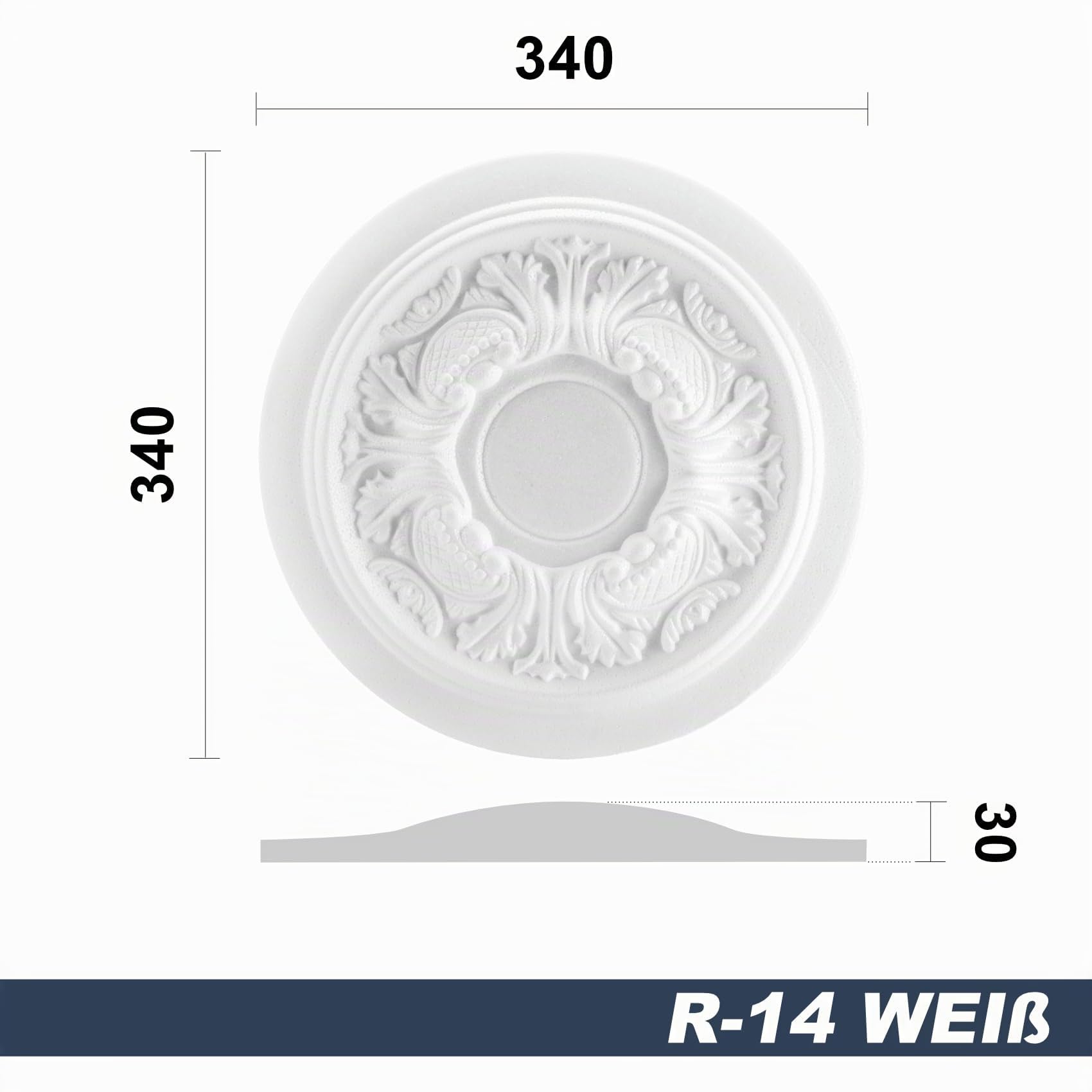 Hexim R-14 Stuckrosette Deckenrosette weiß Ø 34 cm EPS