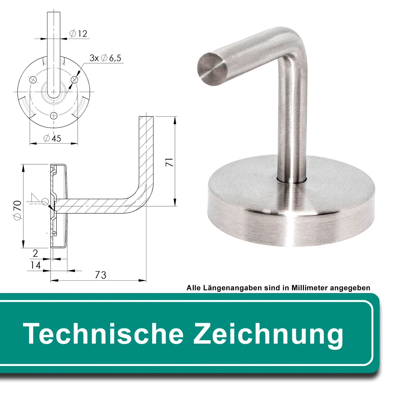 PRIOstahl Handlaufhalter Wandhalter Edelstahl 4 Stück V2A